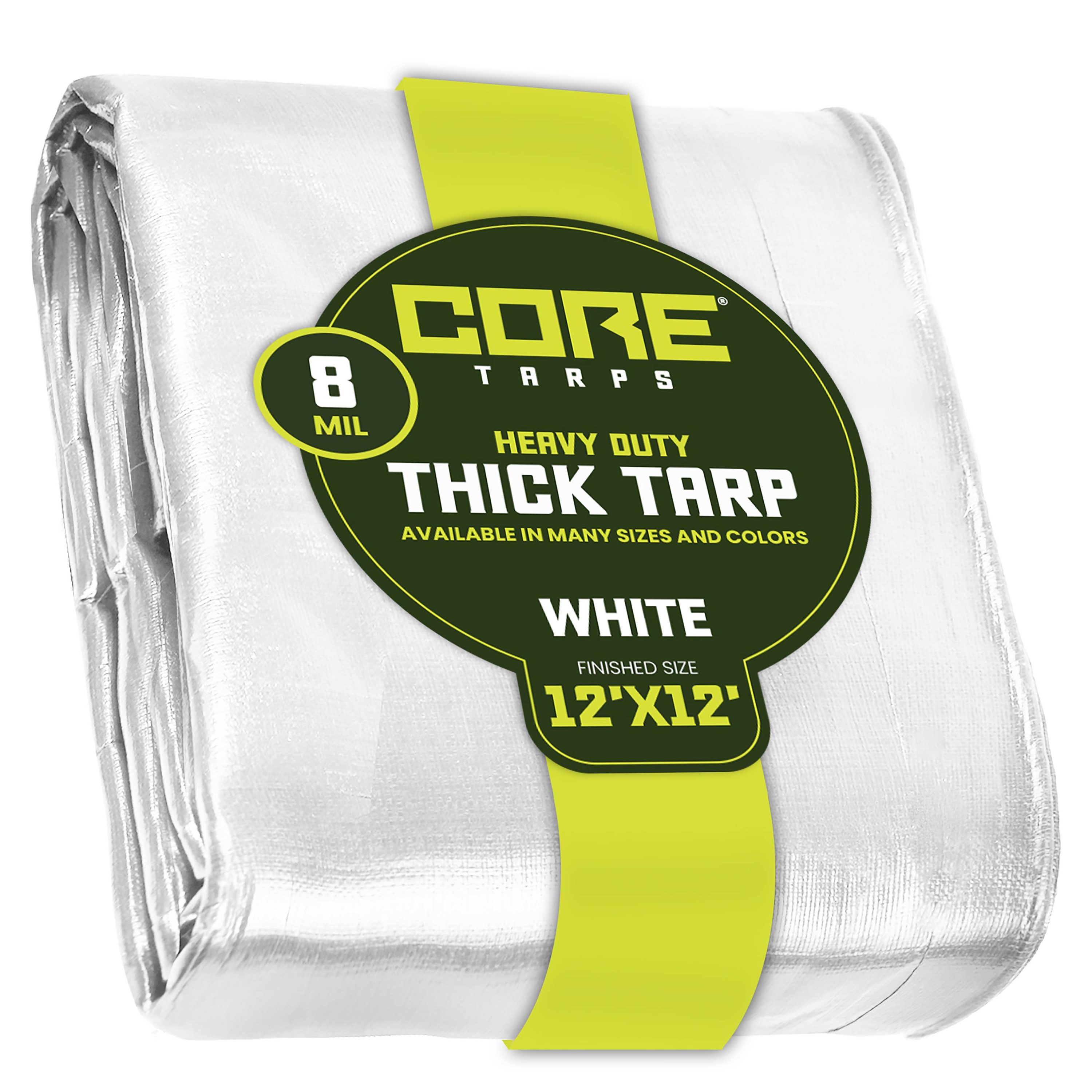 Core Tarps CT-404-12X12 12-ft x 12-ft White Waterproof Commercial Polyethylene 8-Mils Tarp