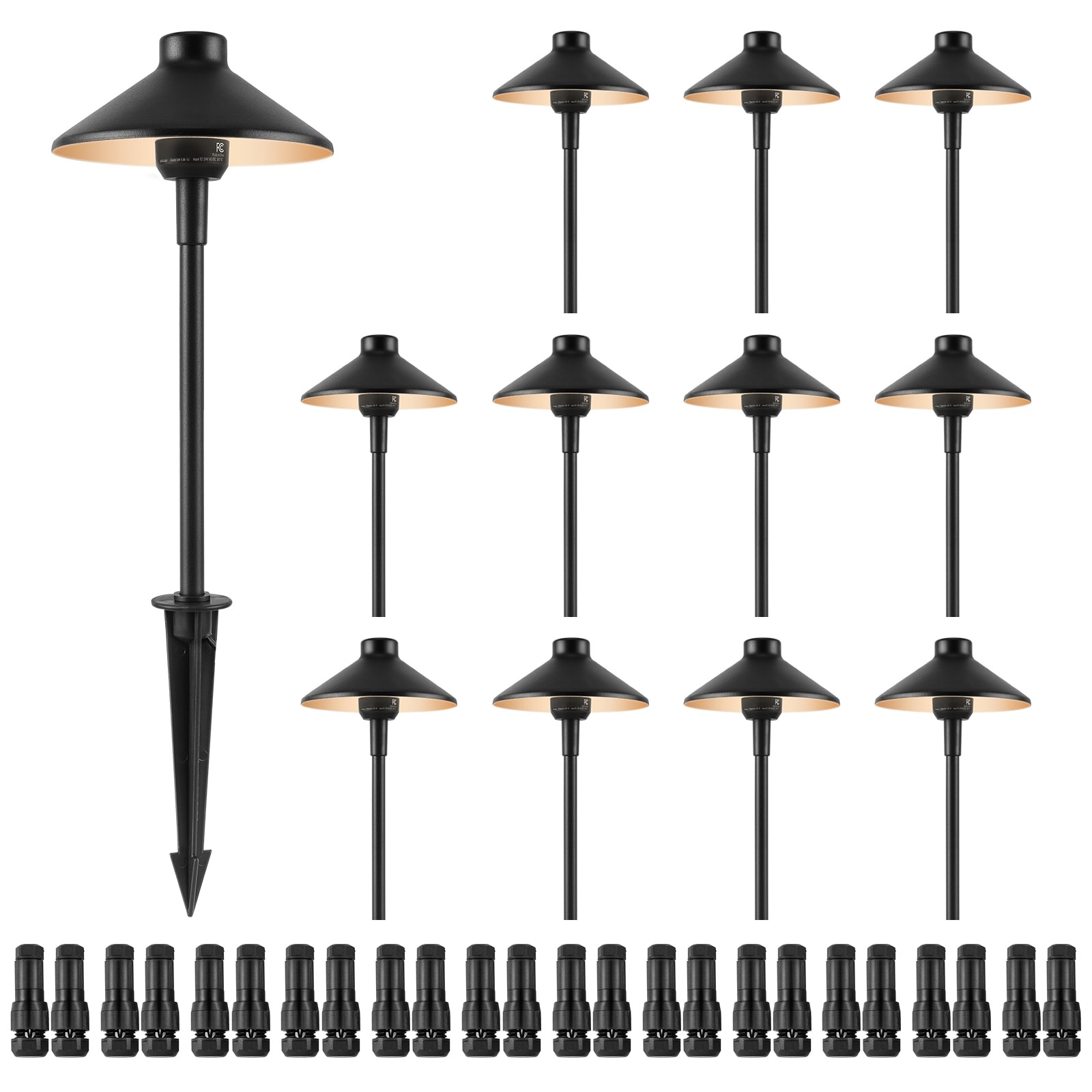 SUNLONG  12 Pack Low Voltage 3W 210LM 12V 24VAC DC IP66 Waterproof LED Landscape Path Light 3000K Warm White with Quick Connectors