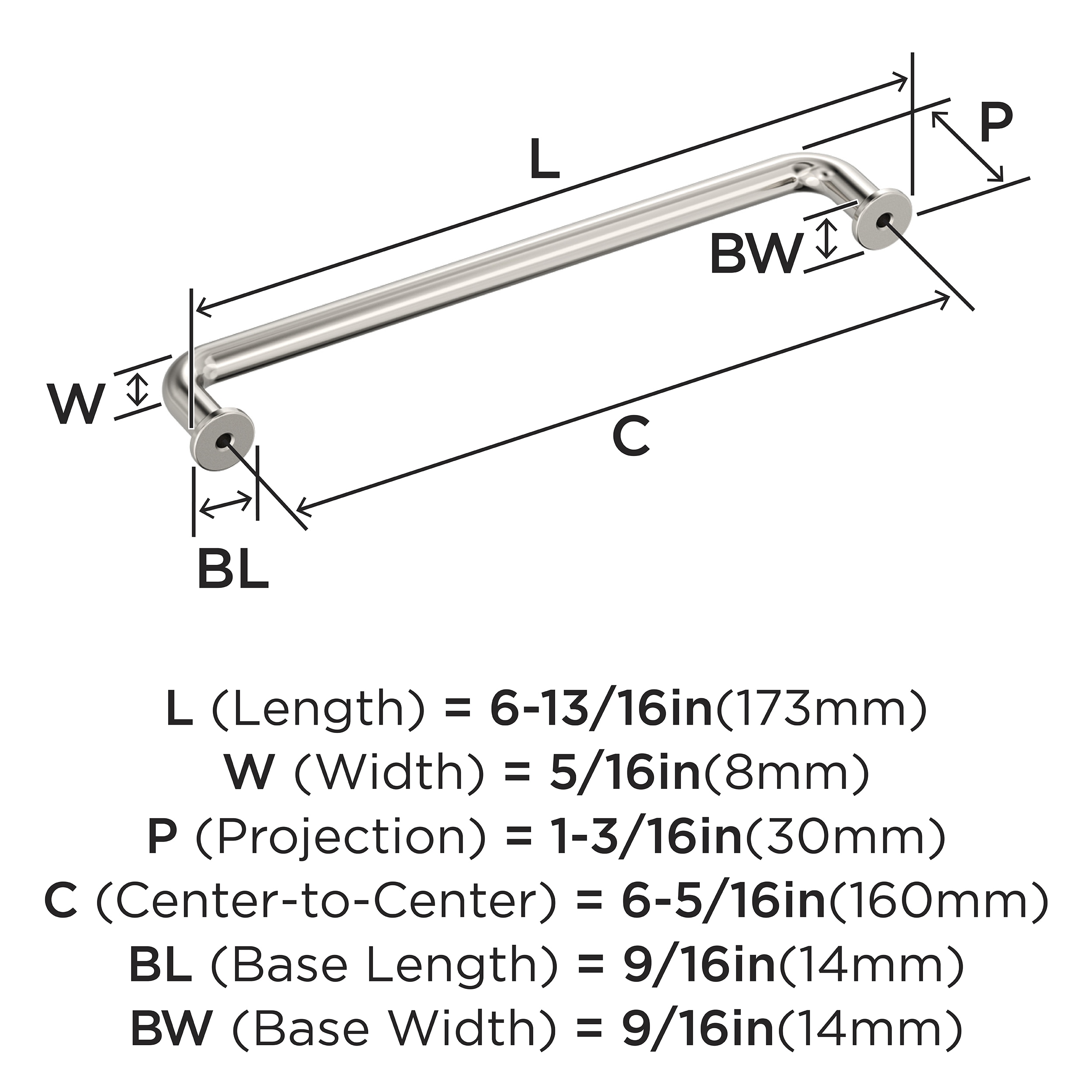 Polished Nickel 6-5/16 inch Bar Cabinet Pull with Mounting Hardware