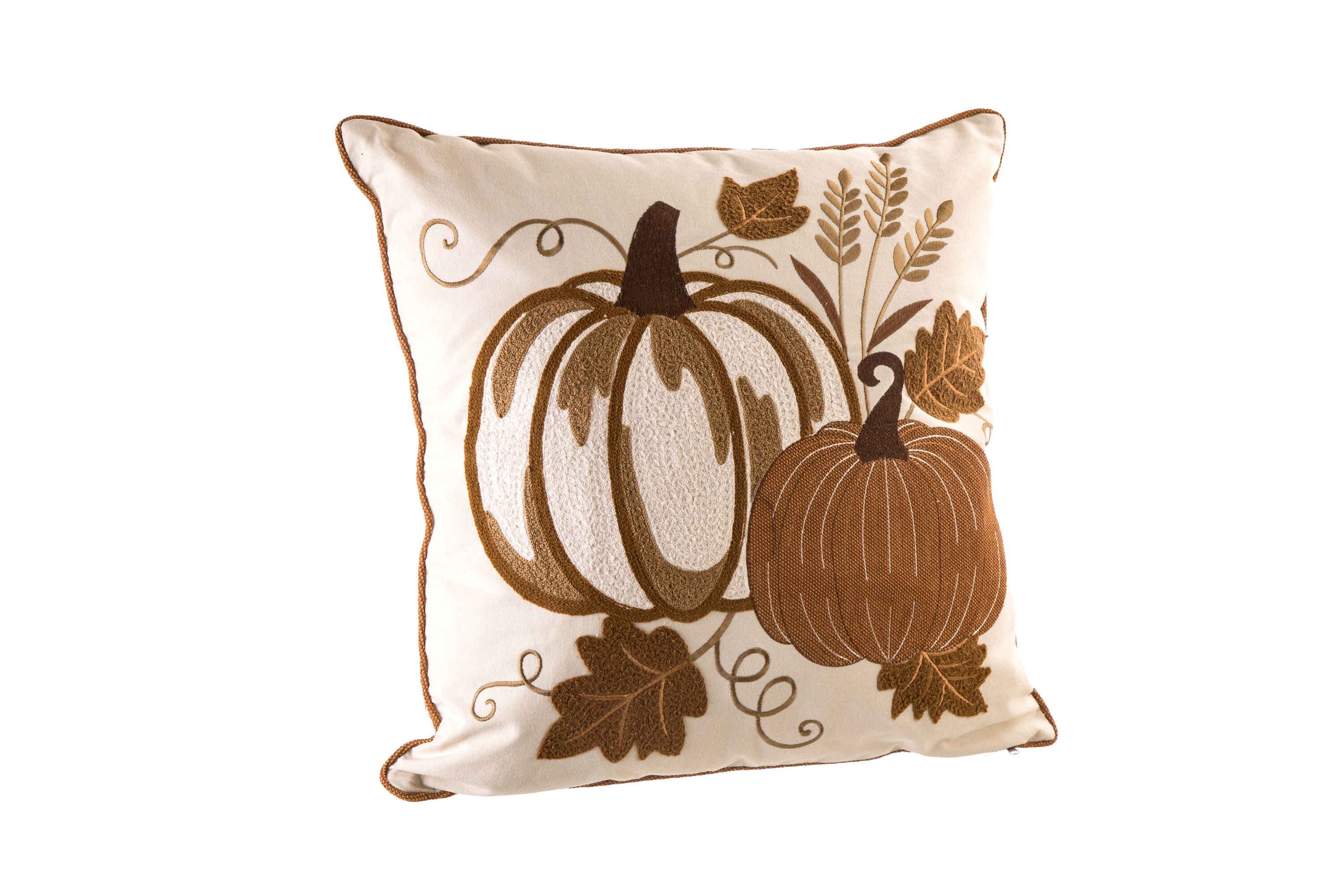 Glitzhome 20 in. Fall Embroidered Pumpkin Pillow