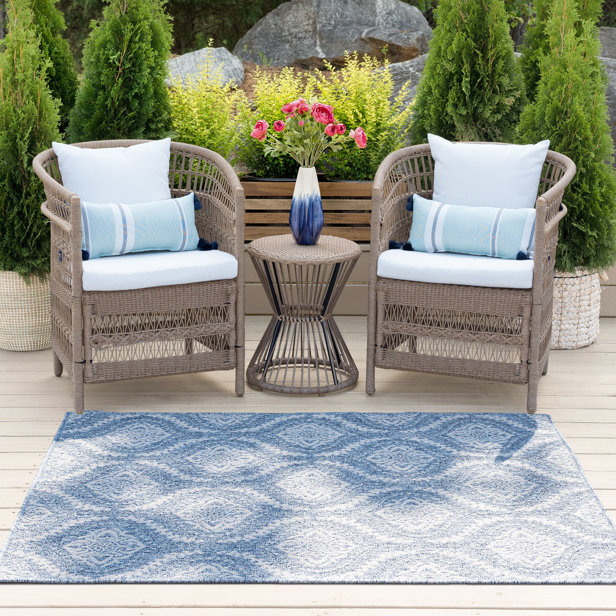 Tayse DEN1101 4X6 Denver 4 x 6 (ft) Loomed Polypropylene Blue Rectangular Indoor/Outdoor Area rug