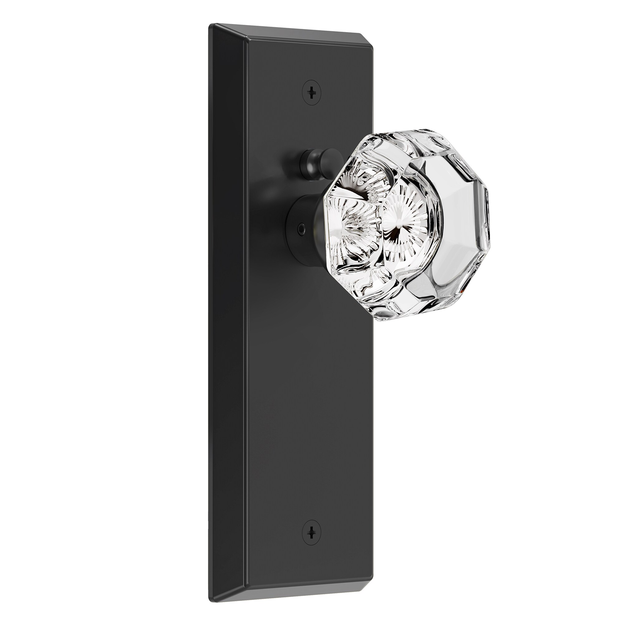 Senyhardware Matte Black Interior Privacy Bed/Bath Door Knob with Diamond-Cut Crystal Knob and Beveled Rectangular Backplate