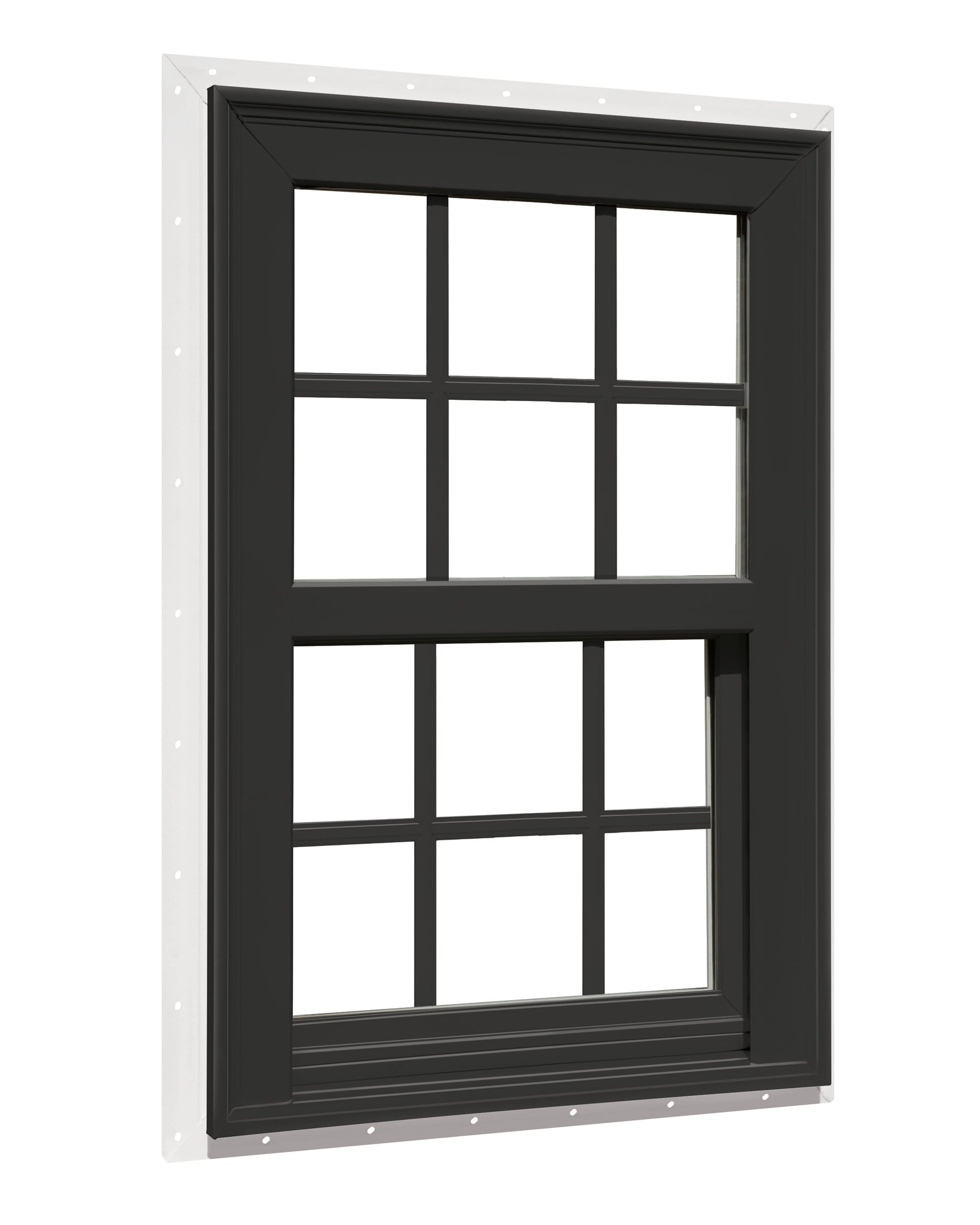 RELIABILT 719801245090150SH 150 Series 35-1/2-in x 71-1/2-in Black Exterior Vinyl New construction Single Hung Window Low-E argon Double Pane Glass with Grids, (Half Screen Included)