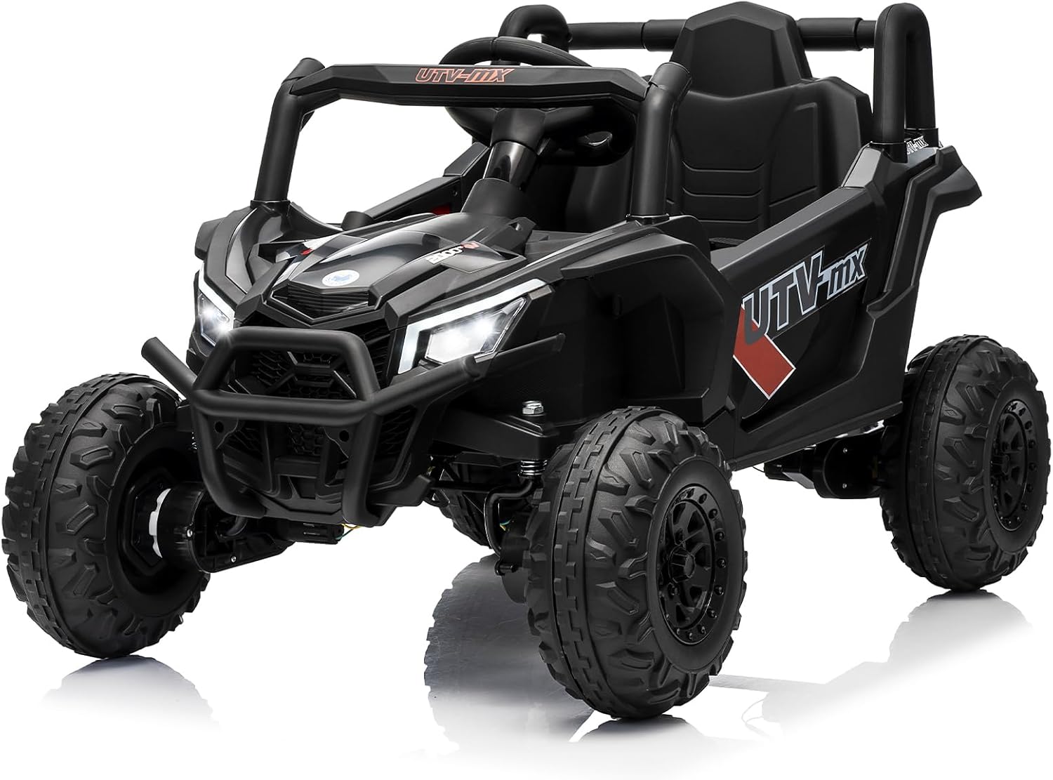 Qeetex LHF-TC-PTG-3354YCGW 12V Kids Ride On Car - UTV Truck with Remote Control - 4WD/2WD Switchable - Electric Vehicle with 4 Spring Suspension - EVA Tires/Safety Belt/Double Open Doors/Bluetooth/Music/LED Lights for Ages 3-8 Years - Black