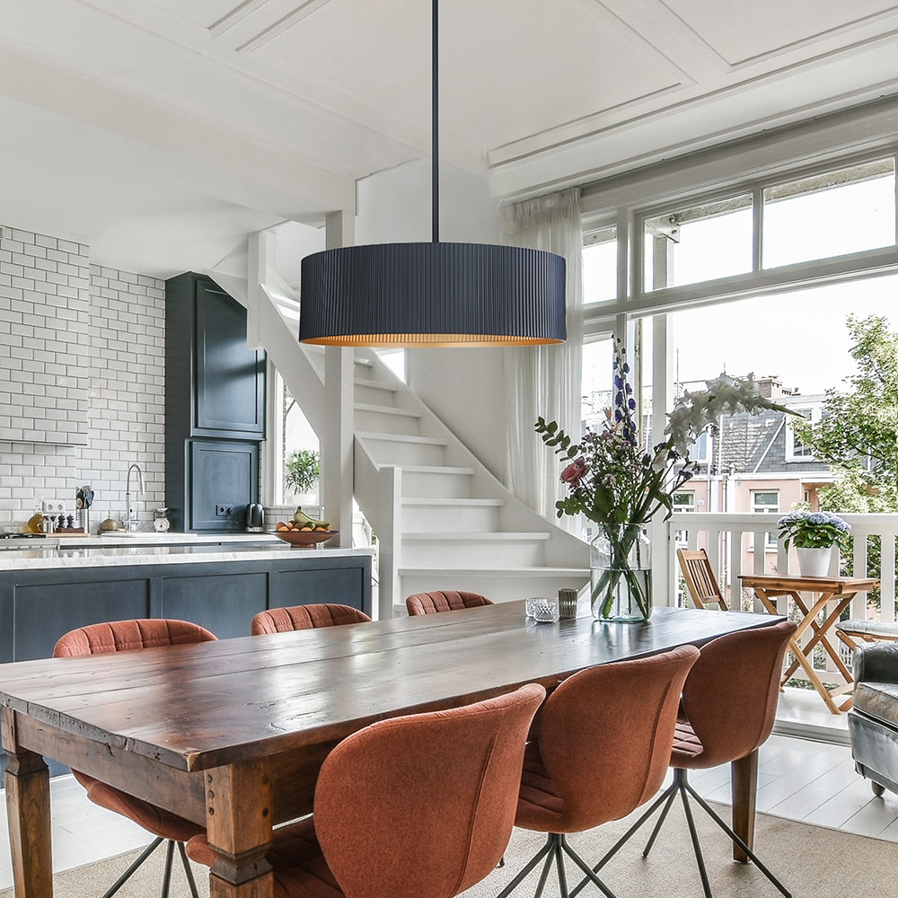 Black Drum Industrial Chandelier with Gold Interior