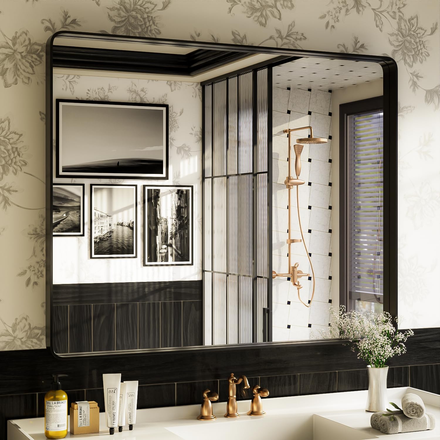 waterpar WPLO-2241 Aluminum 48-Inches x 40-Inches Framed Rectangle Bathroom Vanity Mirror ( Black )