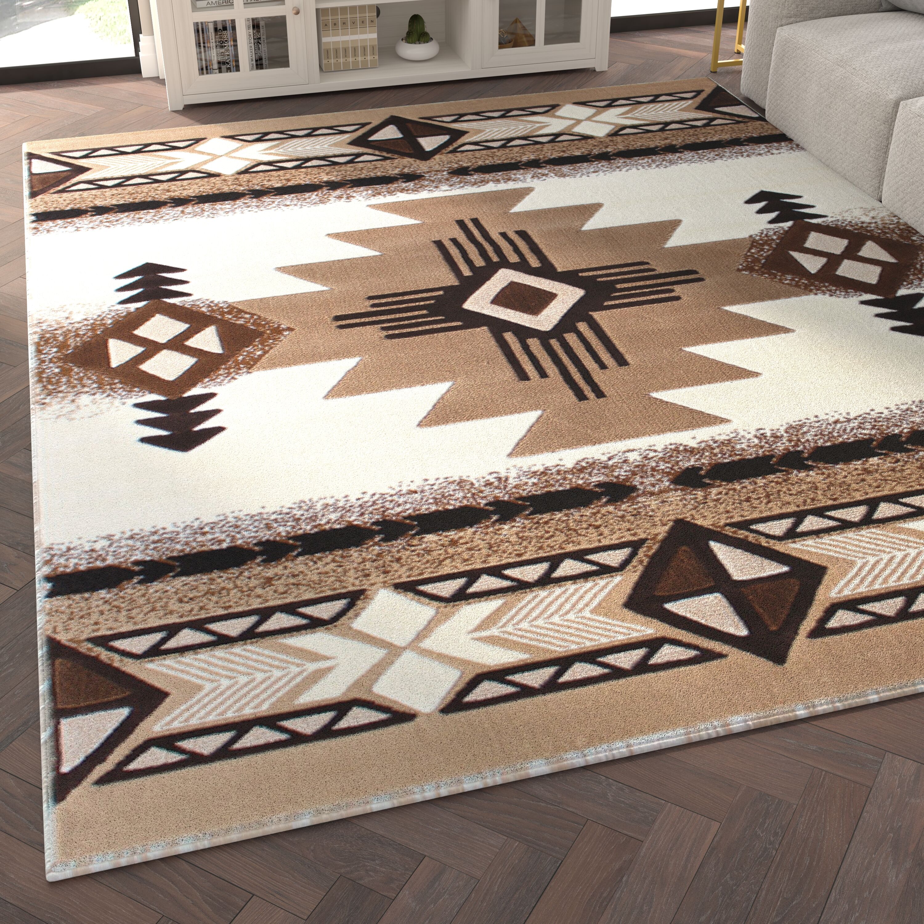 Emma + Oliver Santa Fe 2x7 Sage Olefin Accent Rug with Complementary ...