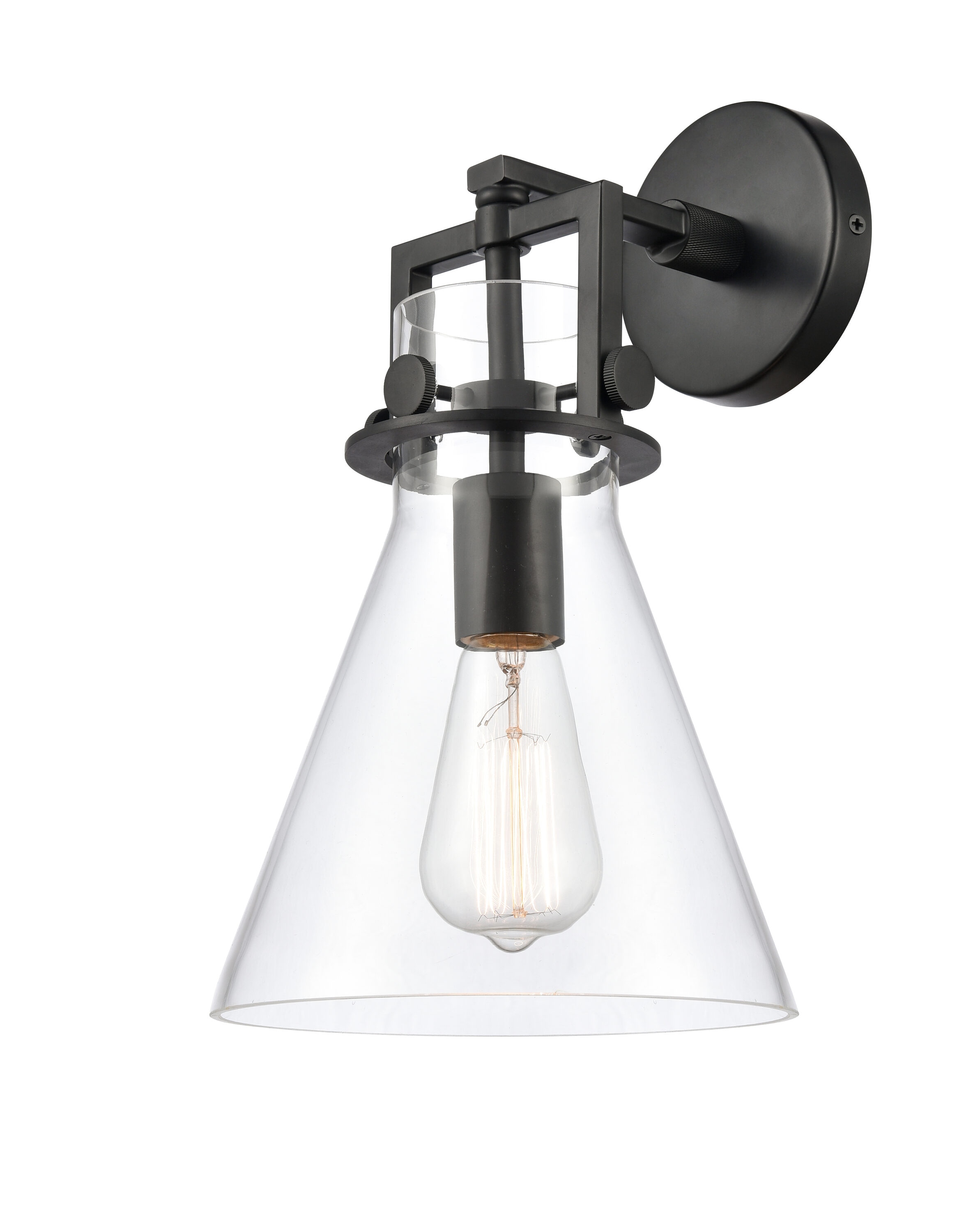 Innovations Lighting 411-1W-BK-8CL Newton Cone 8-in W 1 -Light Matte Black Industrial Wall Sconce