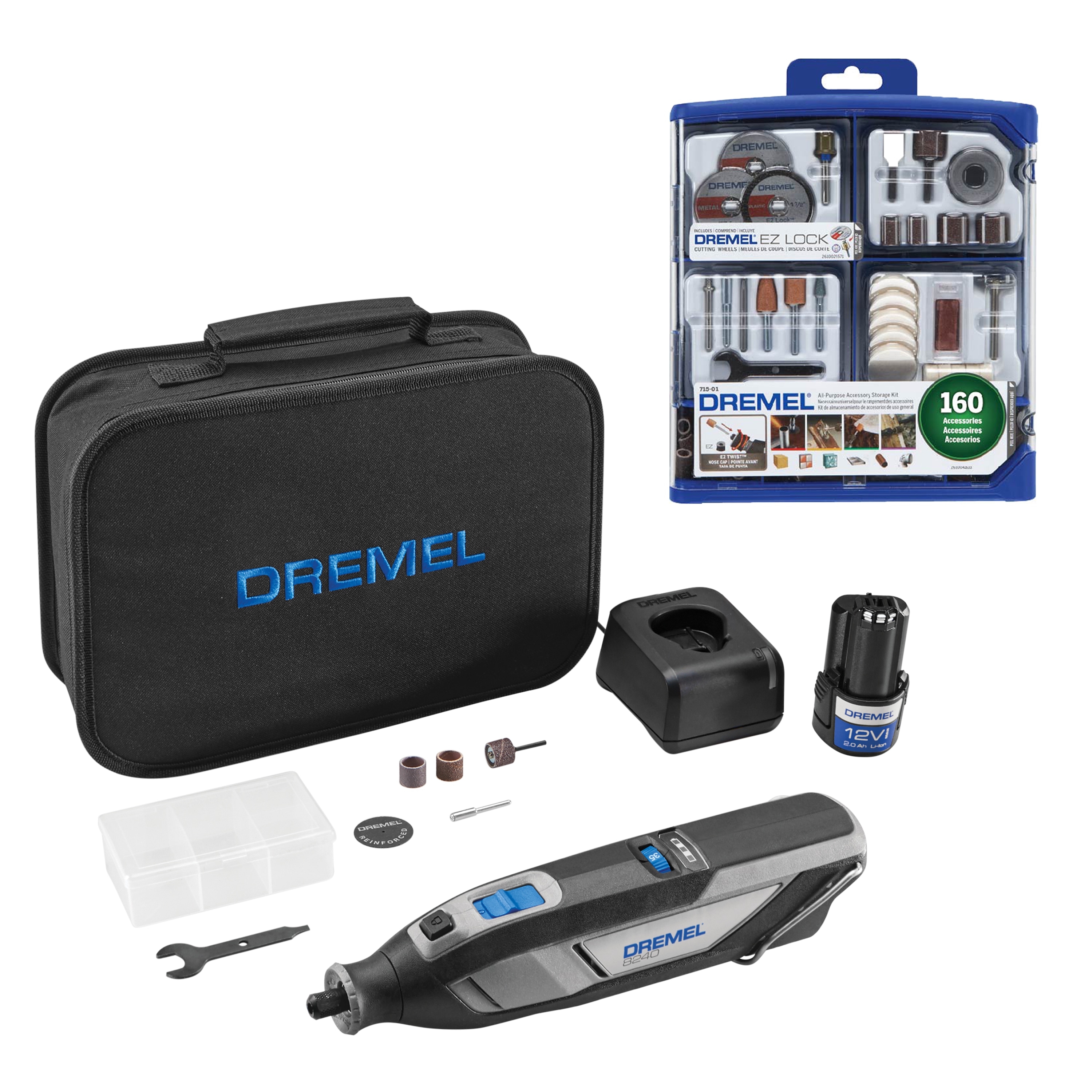 Dremel 8240 Cordless 12V Variable Speed Rotary Tool with 5 Accessories + 160-Piece Accessory Kit