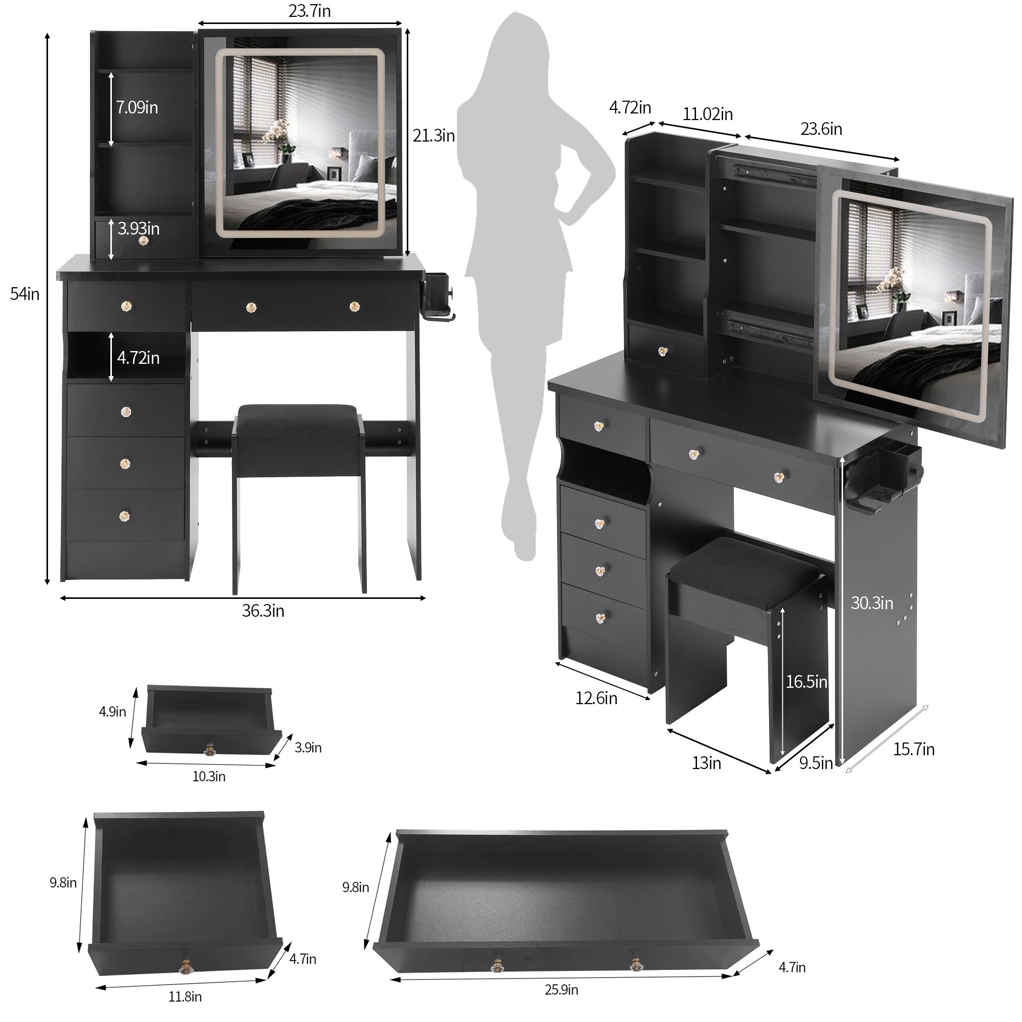 Kahomvis AC-QPCRAZY-07 Bedroom-Vanities - View #3