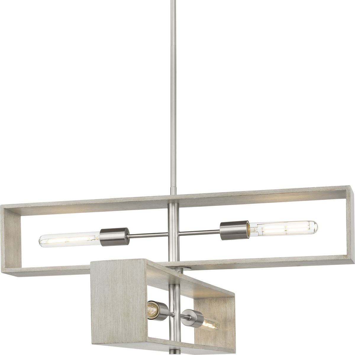 Boundary 4-Light Brushed Nickel and Oak Geometric Chandelier