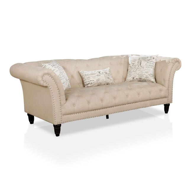 Furniture Of America Encline 89 In Modern Beige Polyester Blend 3 Seater Sofa The Couches Sofas Loveseats Department At Lowes Com
