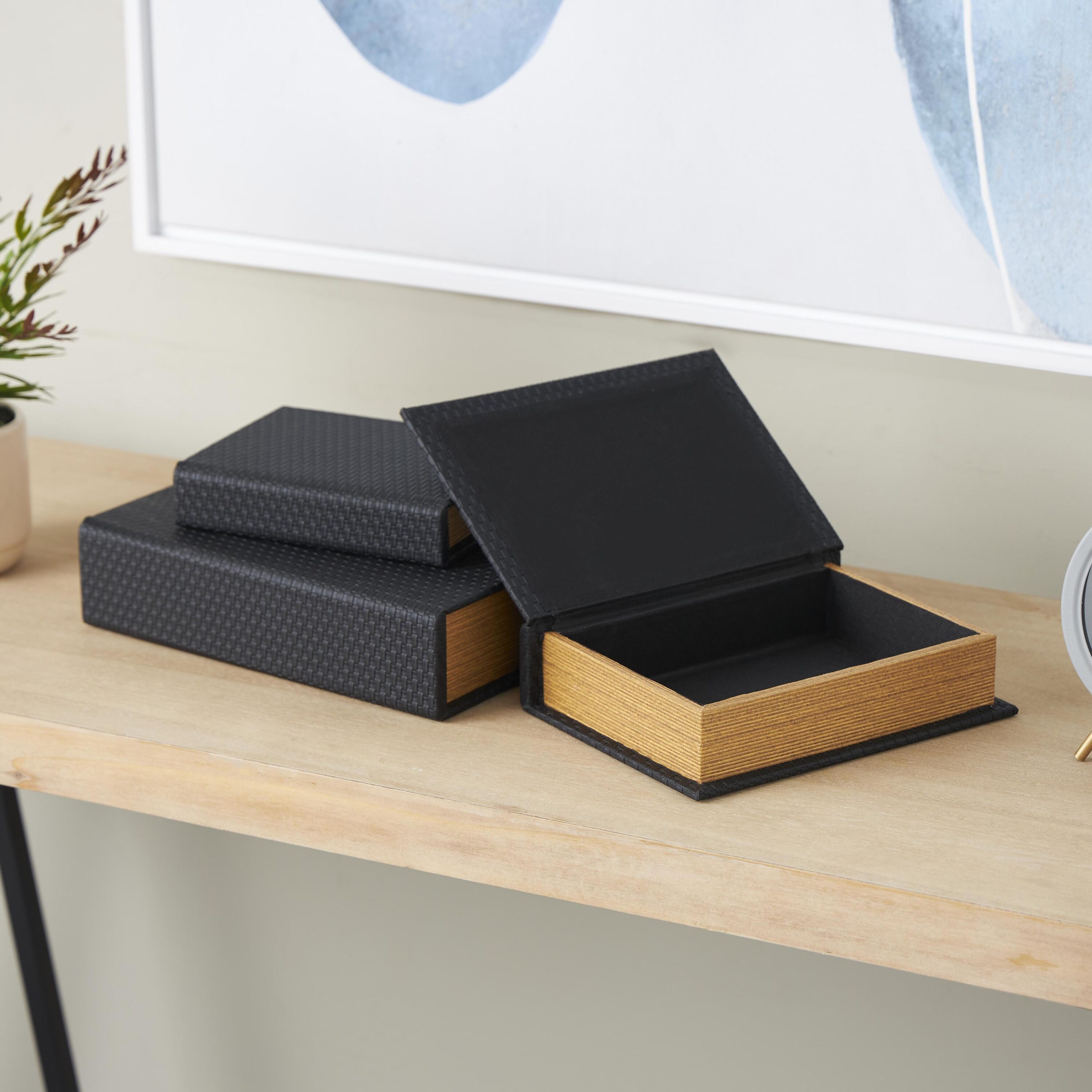 Grayson Lane 822865 3 -Pack Black Leather Modern Decorative box