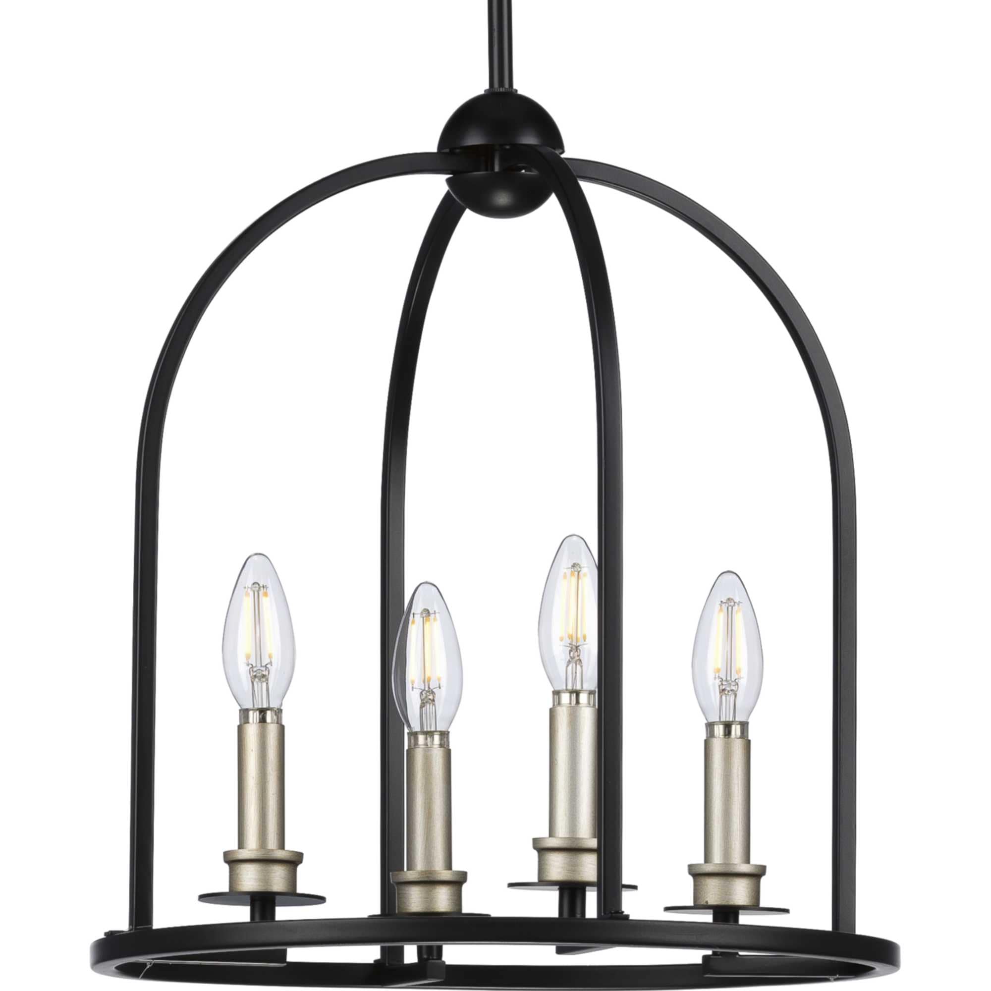 Progress Lighting P500121-031 Seneca 4 -Light Matte Black Farmhouse Lantern Medium Hanging Pendant light