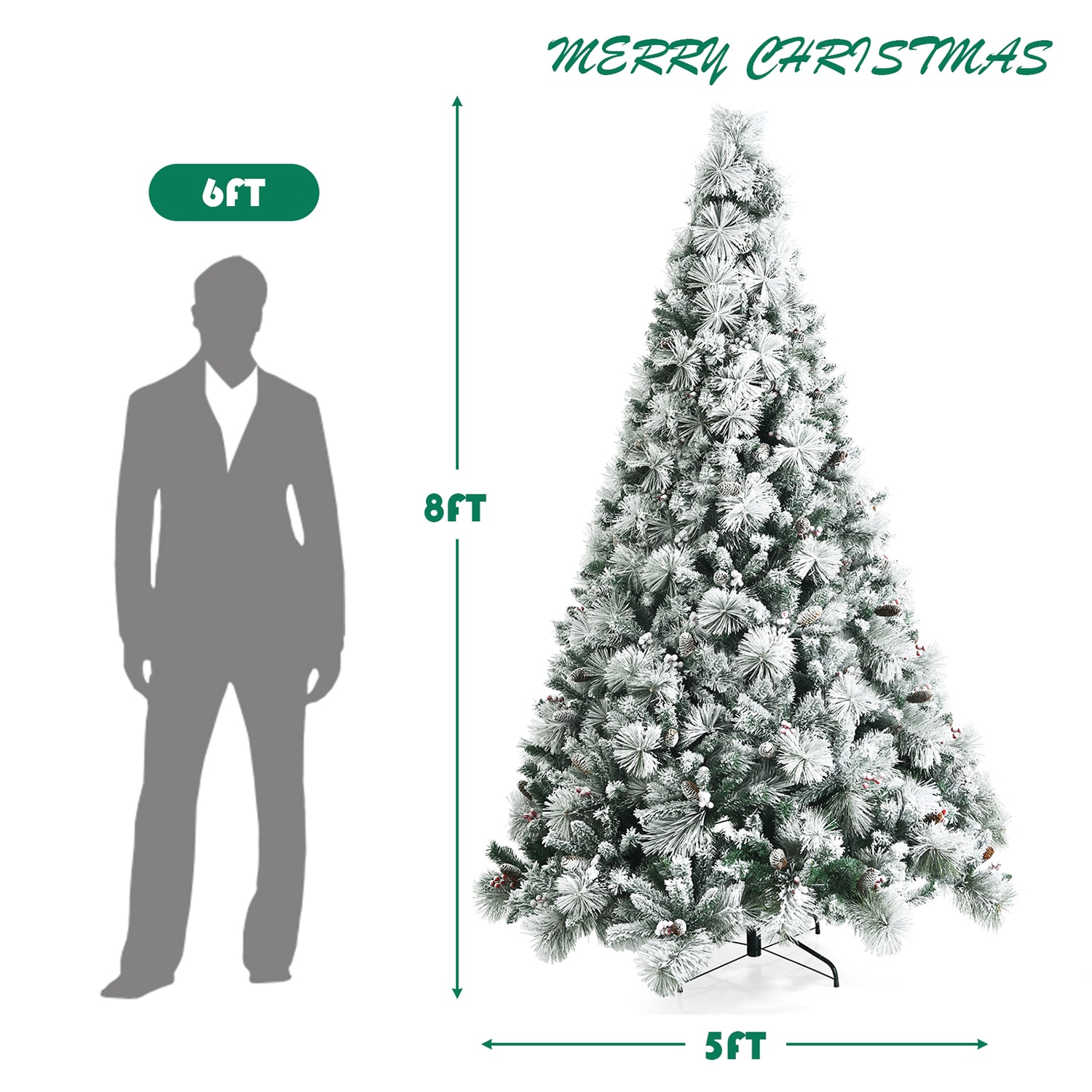 WELLFOR 8-ft Flocked Artificial Christmas Tree CM-HWY-23591 at Lowes.com