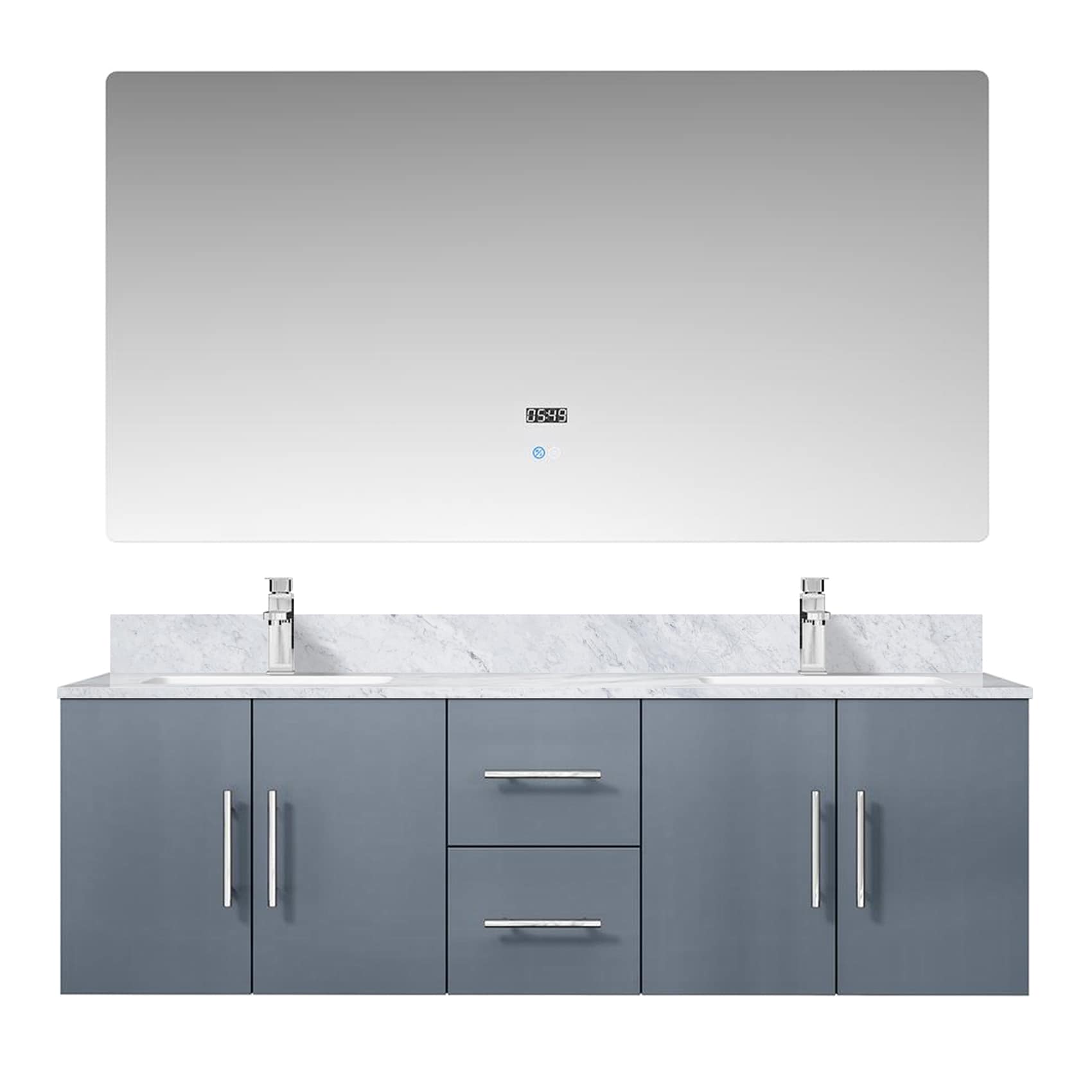 Lexora LG192260DBDSLM60F Geneva 60-in Dark Grey Undermount Double sink Bathroom Vanity with White Carrara Marble Marble Top (Mirror Included) (Faucet Included)