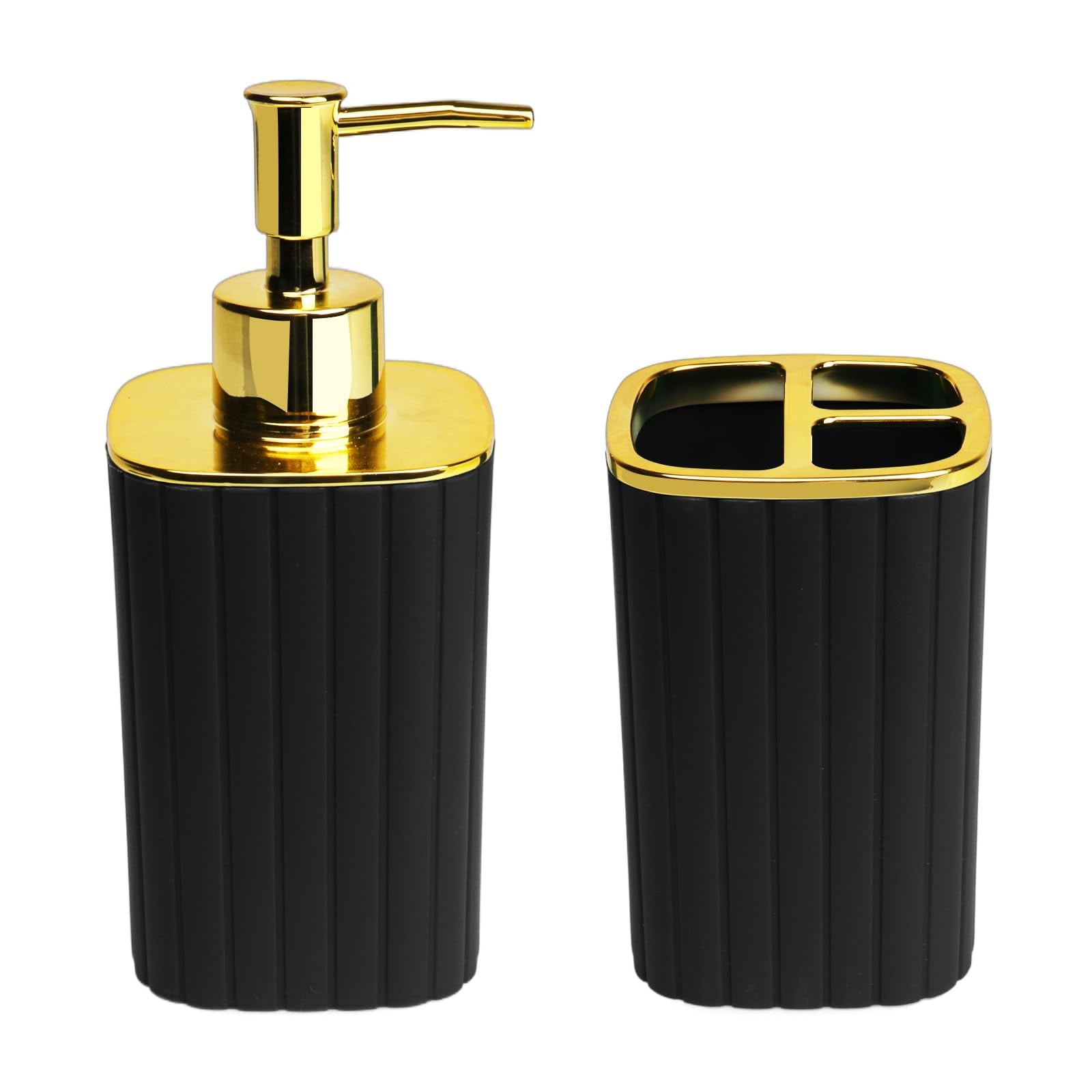 Aoibox  2 Pack Bathroom Countertop Accessory Set with Soap Dispenser and Toothbrush Holder Black Gold Bohemian