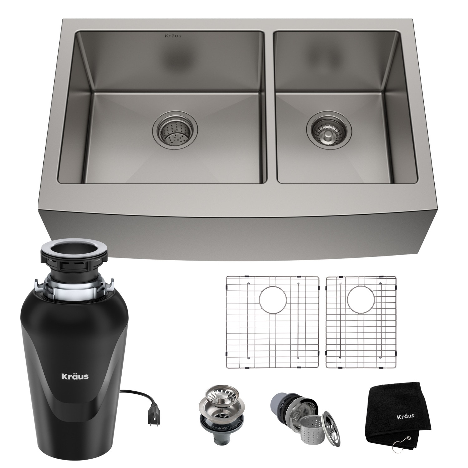 Kraus KHF203-36-100-75MB Standart PRO Farmhouse apron front 35.875-in x 20.75-in Stainless steel Double offset bowl 16 -Gauge Kitchen Sink