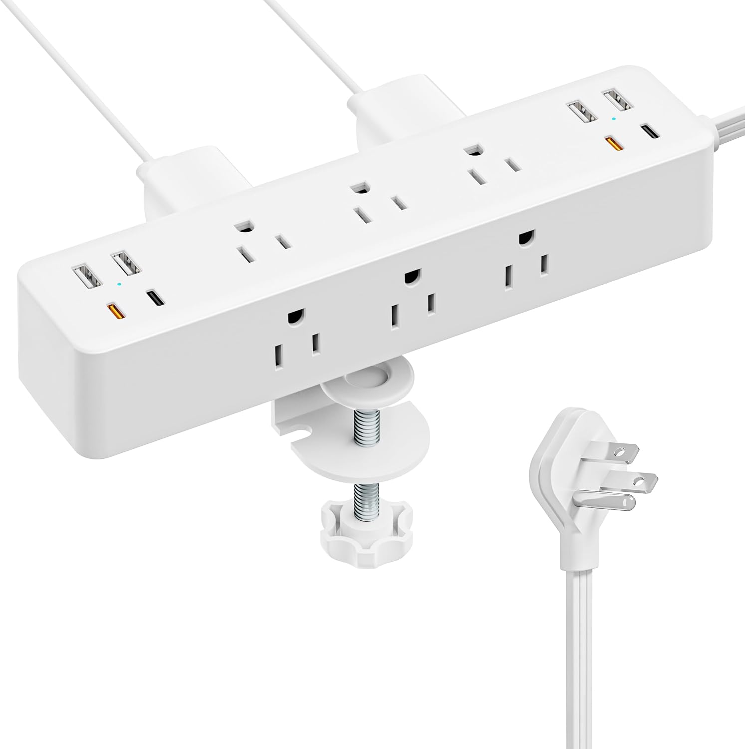 MaseiKar Desk Clamp Power Strip 10FT Extension Cord 9 Outlets 8 USB Ports 40W Charging Station with 4 USB C PD20W Flat Plug for Desk Mount