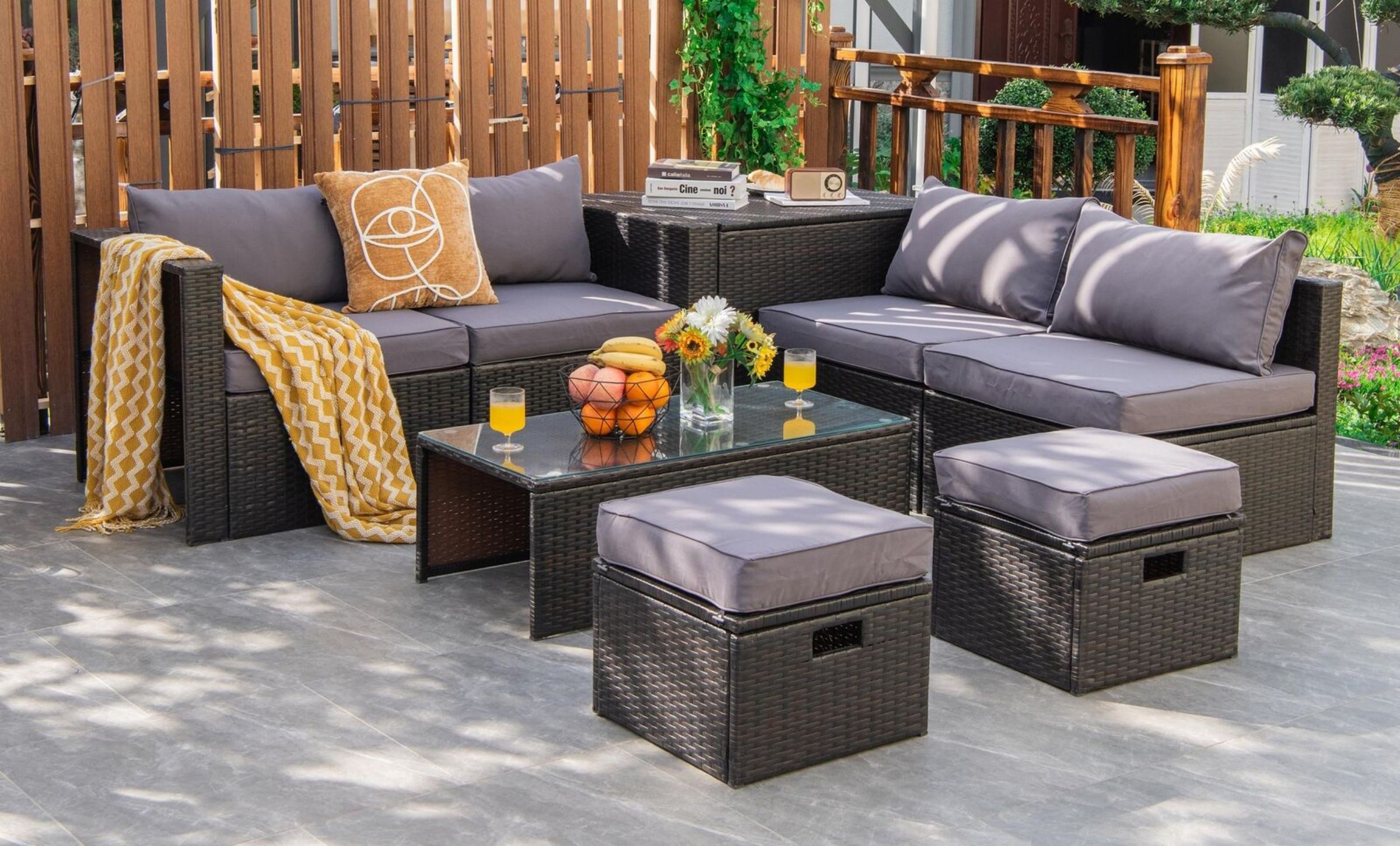 Poinic CWZ68592GR-X 8 -Piece Wicker 2 Patio Sofa Conversation Set with Gray Cushions