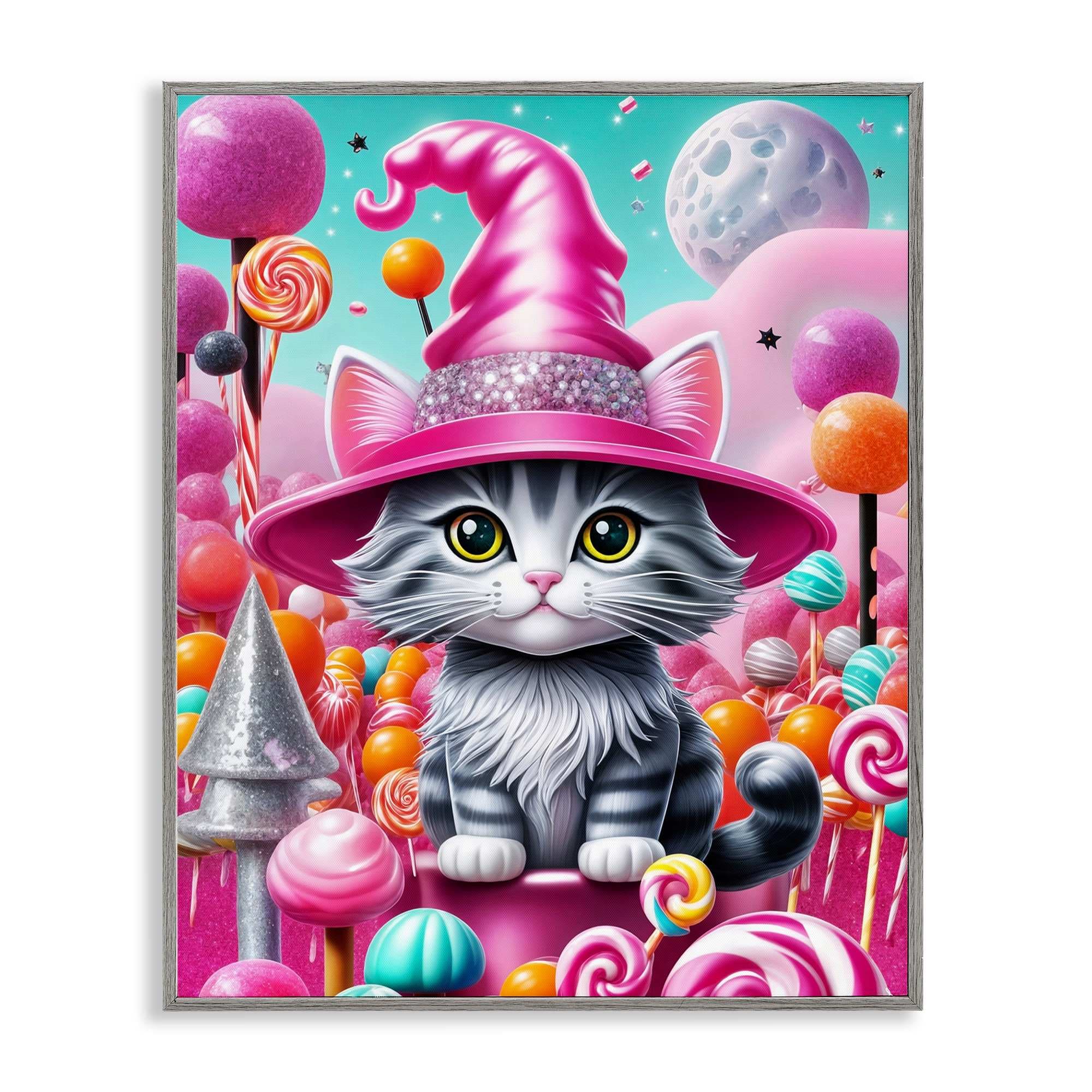 Stupell Industries BT-291-GFF-16X20 Kitten Among Pink Candies Gray Framed Giclee Art By Tabz Jones 16 x 20