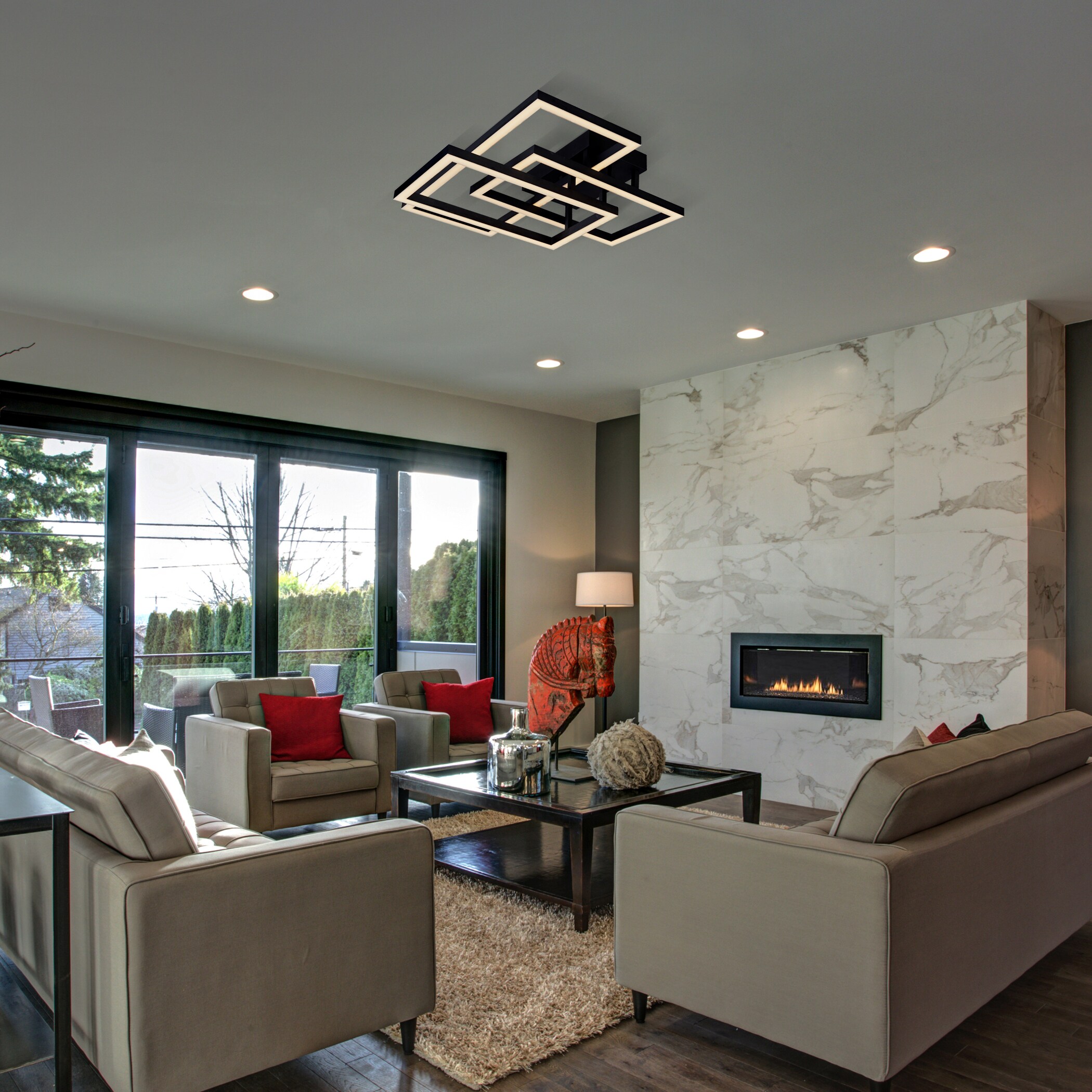 Radium 28" Black Aluminum Integrated LED Semi-Flush Ceiling Light