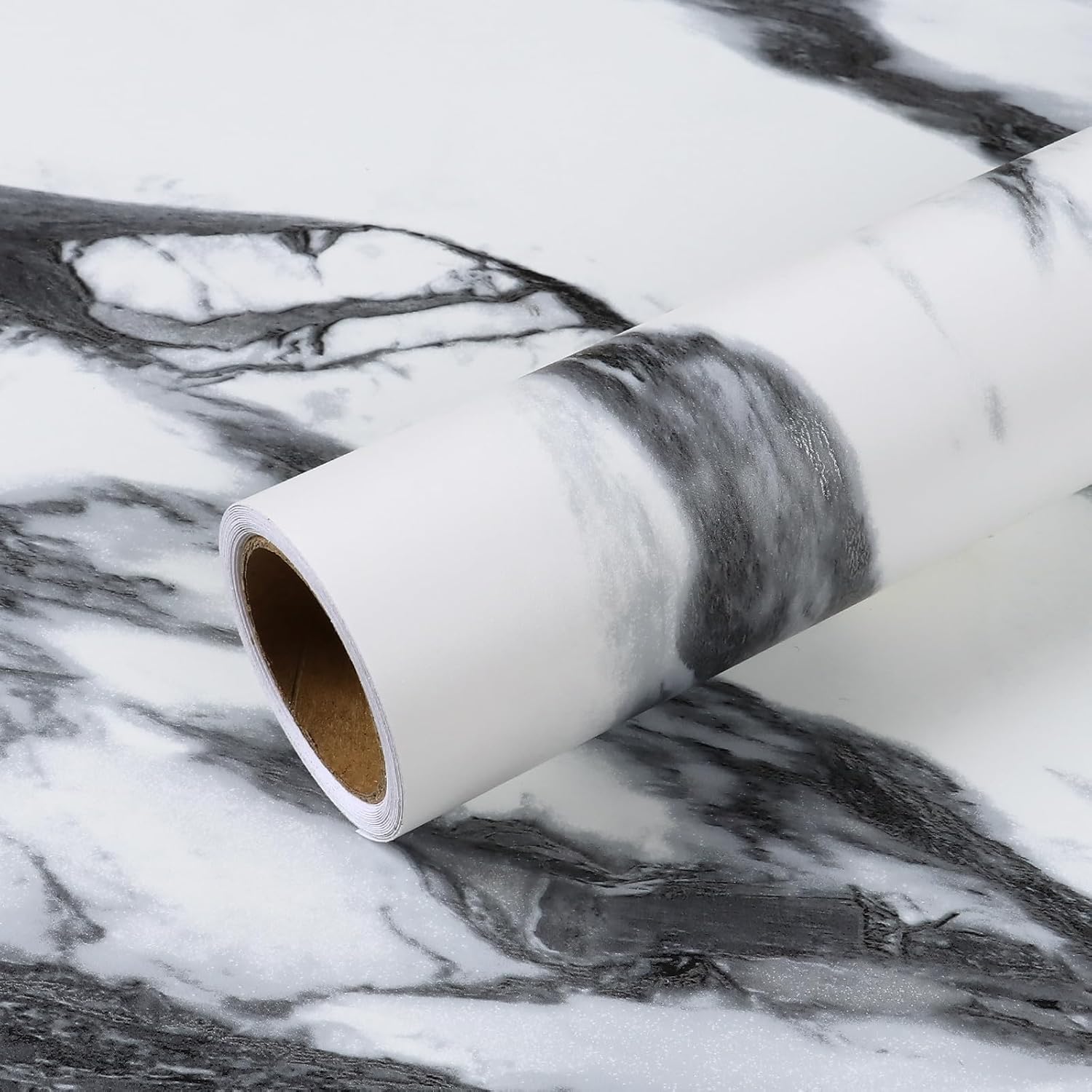 Luupatchy - 15.7x118 Inch Modern Black White Liquid Marble Peel and Stick Contact Paper Waterproo...
