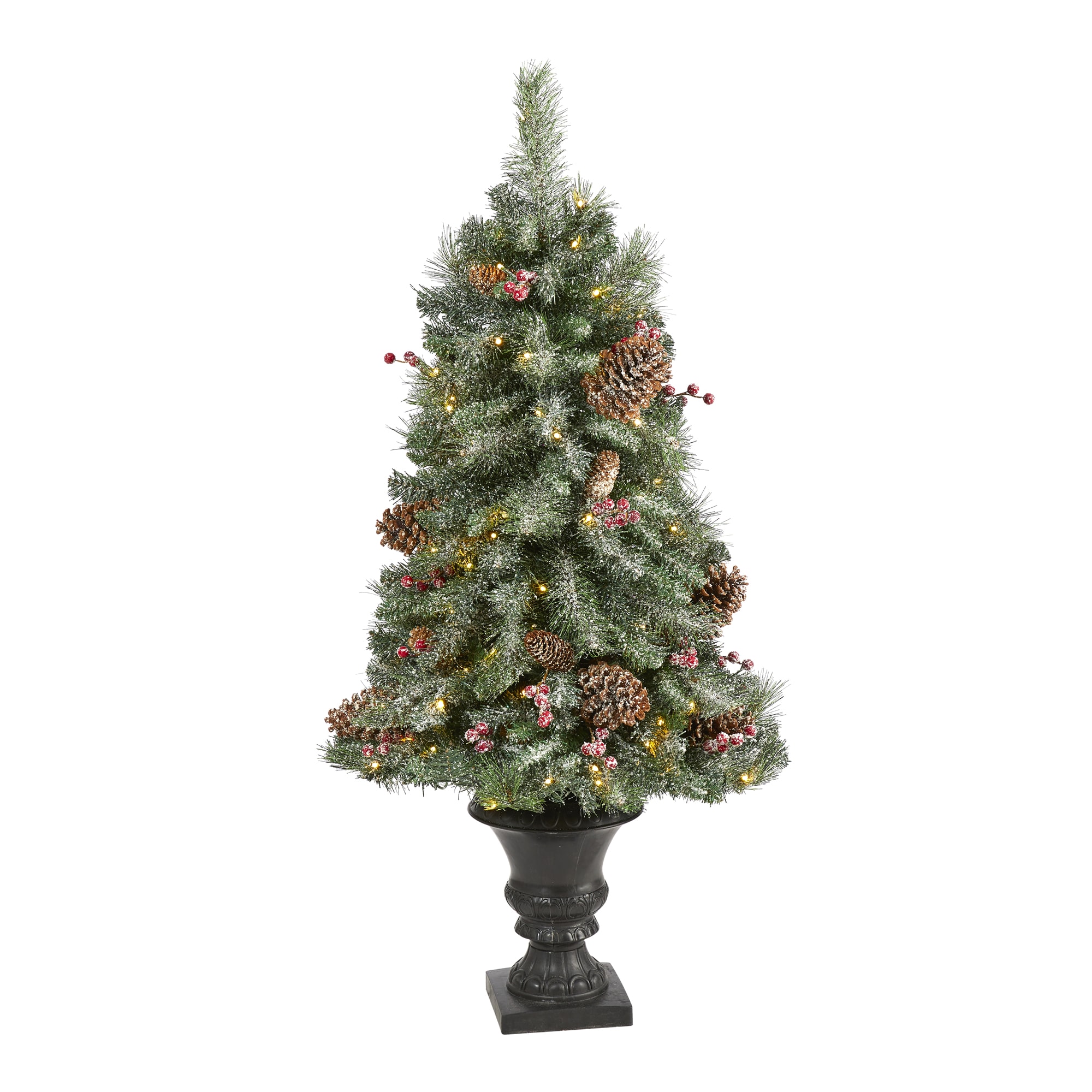 4-Foot Frosted Pine Artificial Christmas Tree with LED Lights in Decorative Urn