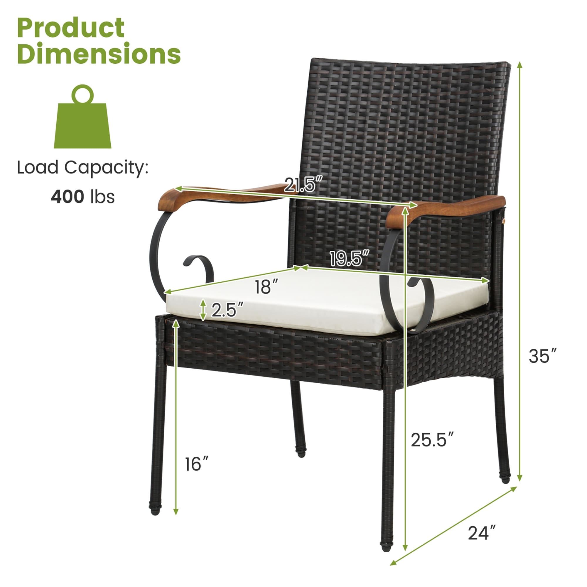 Costway 2 Wicker Brown Metal Frame Stationary Dining Chair with Off ...