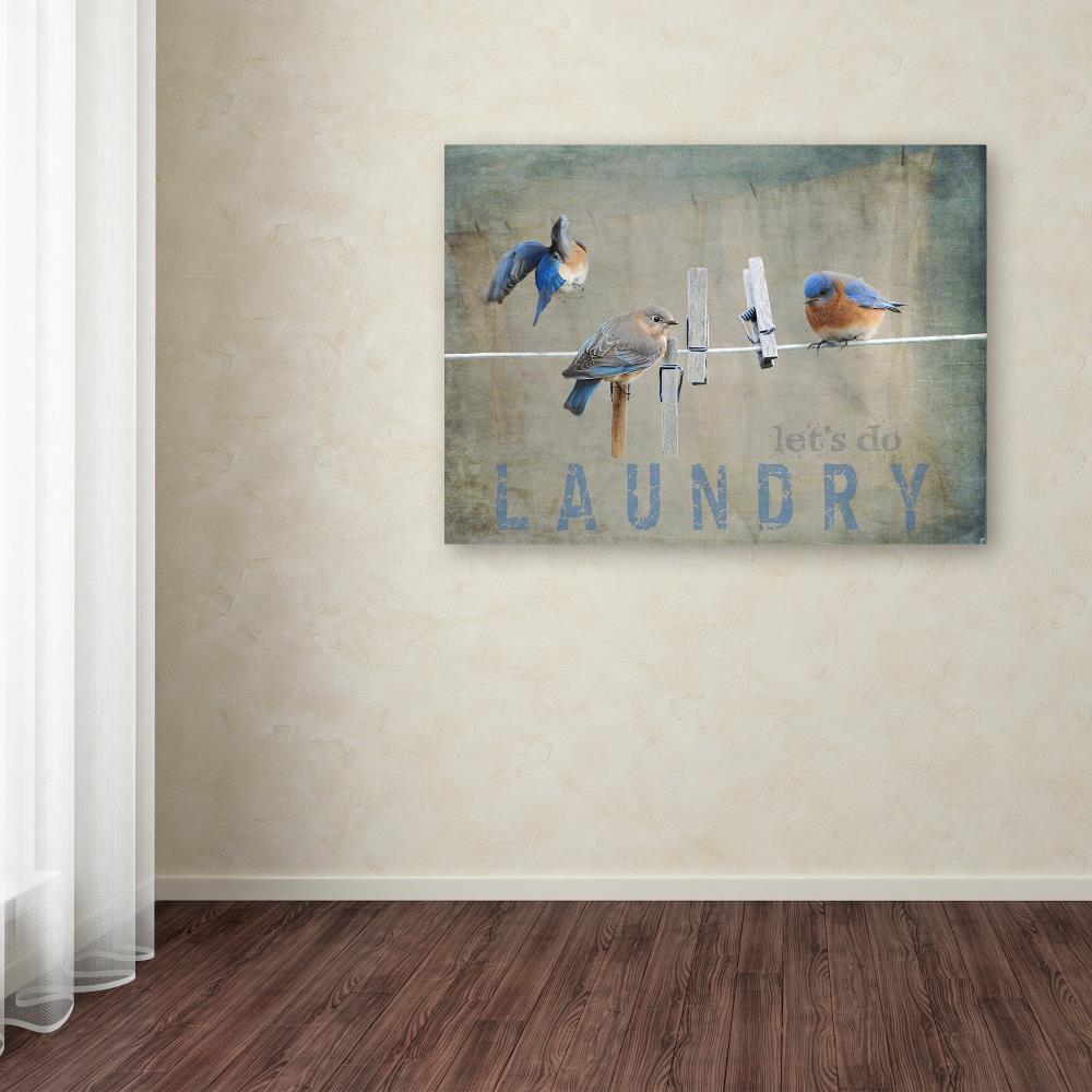 Trademark Fine Art ALI13875-C1419GG Jai Johnson "Laundry Day Bluebirds" 14x19 Canvas Art Jai Johnson Multicolor Framed 14-Inches H x 19-Inches W Animals Canvas Print