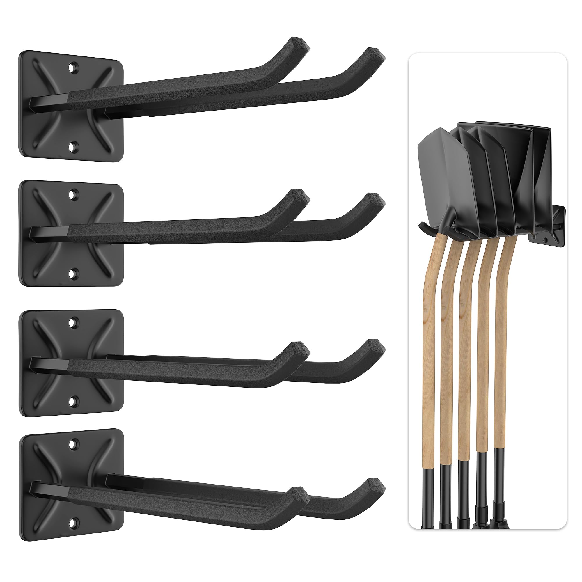 KHKFY  Heavy Duty Steel Garage Storage Hooks 12 Inch Wall Mount Tool Organizer Hangers for Tires Ladders Chairs Ropes and Garden Tools 4 Pack