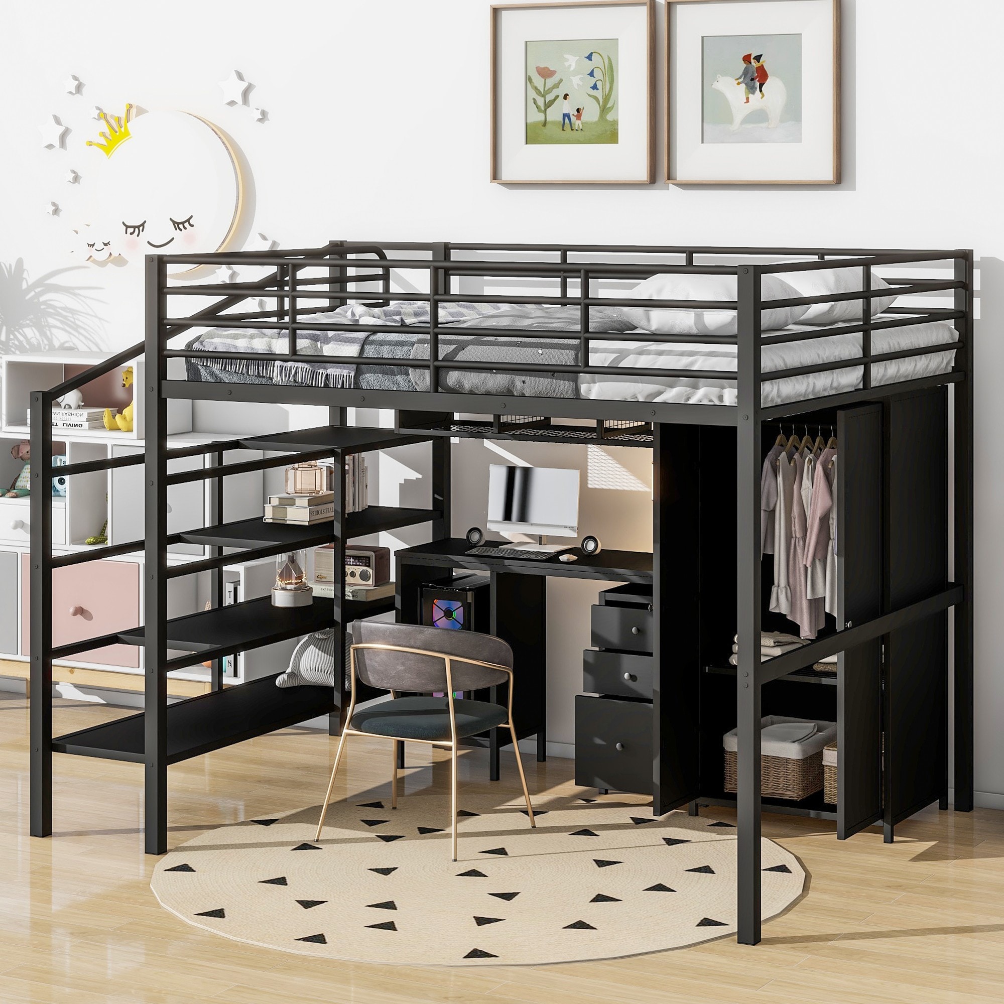 Yiekholo LL-1461AAB Black Full loft Bunk Bed