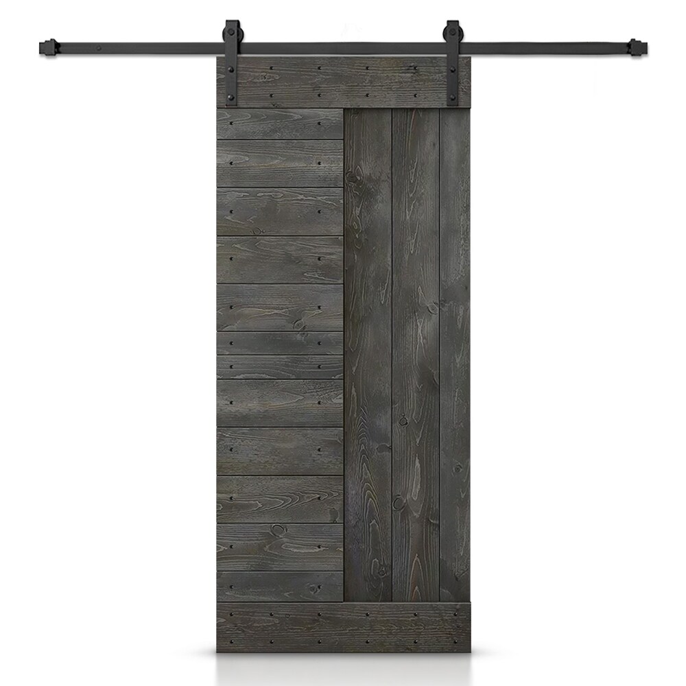 CALHOME SMK-72+DIY-N2-30CG 30-in x 84-in Carbon Gray Pine Wood Solid core Single Barn Door (Hardware Included)