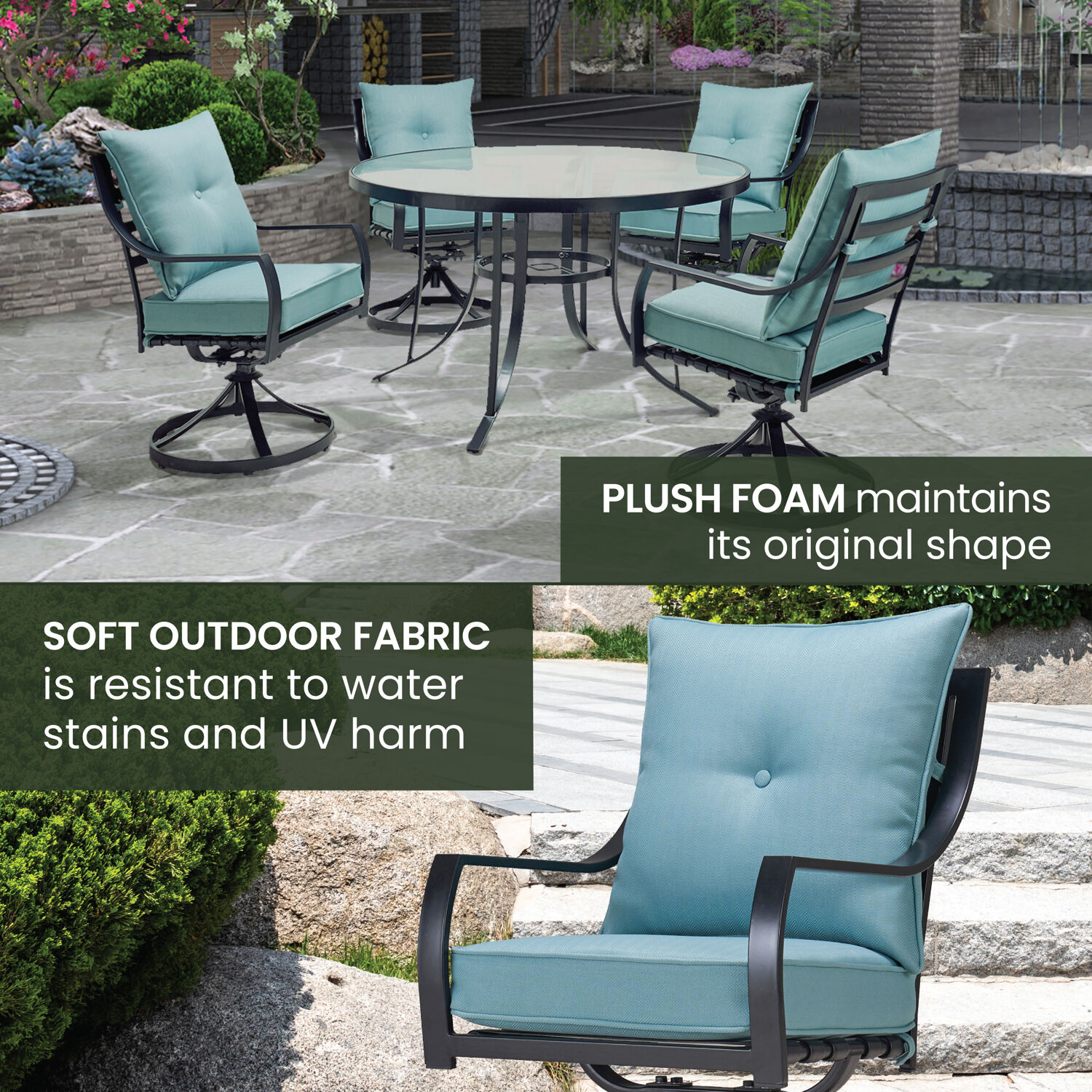 Sleek Modern 5-Piece Outdoor Dining Set with Swivel Rockers and Glass-Top Table