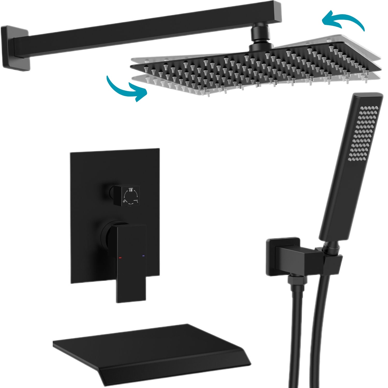 waterpar WPLO-SH429 Black 10-in Dual Head Built-In Shower Faucet System ( Ceramic Disc Valve Included )