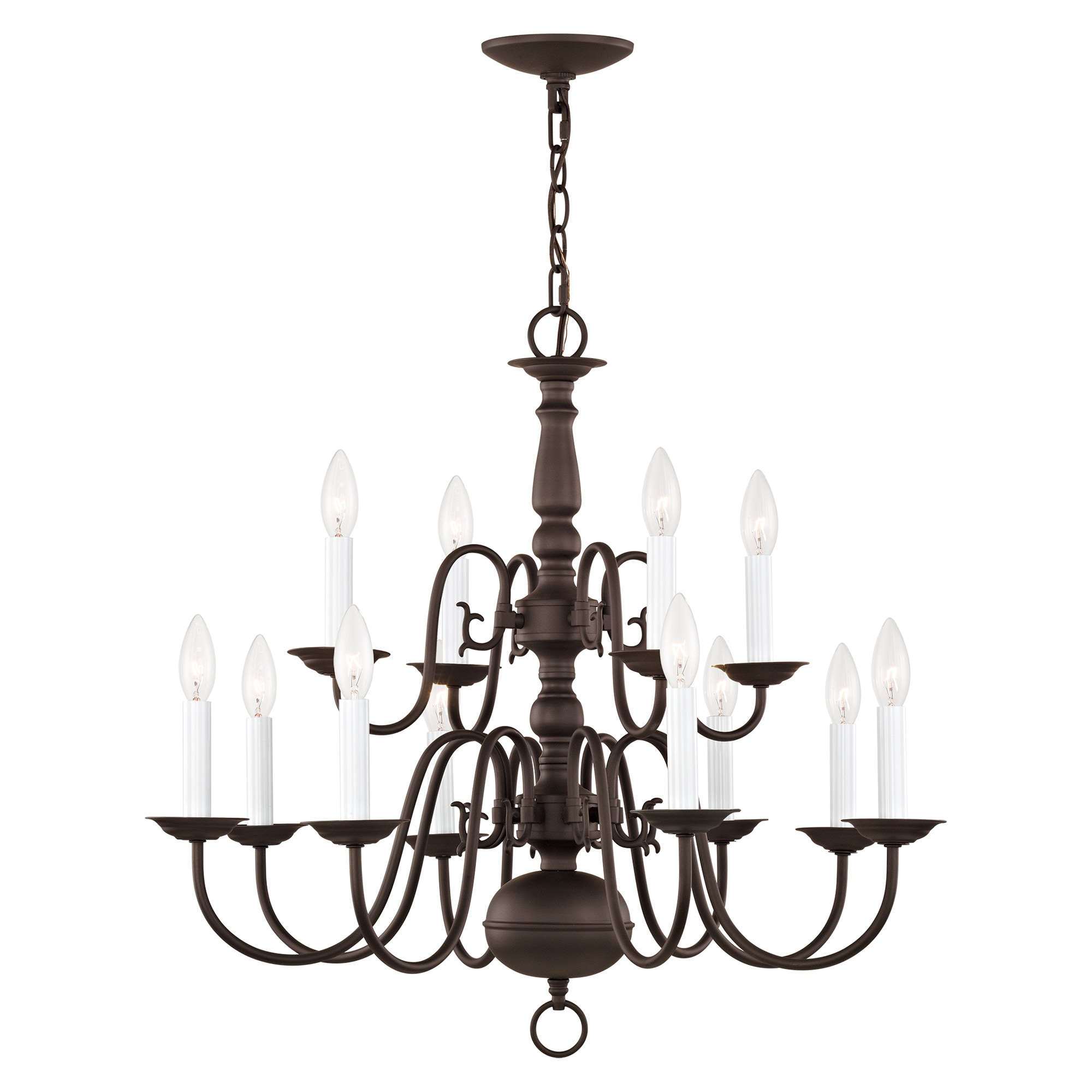 Livex Lighting 5012-07 Williamsburgh 12 -Light Bronze Traditional For Use in Bedrooms, Dining Rooms, Foyers, Kitchens, Living Rooms Chandelier