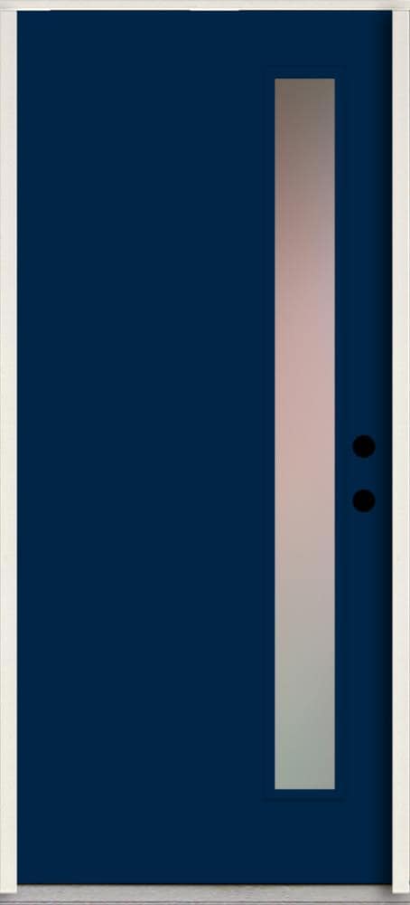 RELIABILT LO1065340 Spotlights 32-in x 80-in x 4-5/8-in Fiberglass 1/4 lite Left-hand inswing Naval Paint Painted Prehung Front Door Insulating core