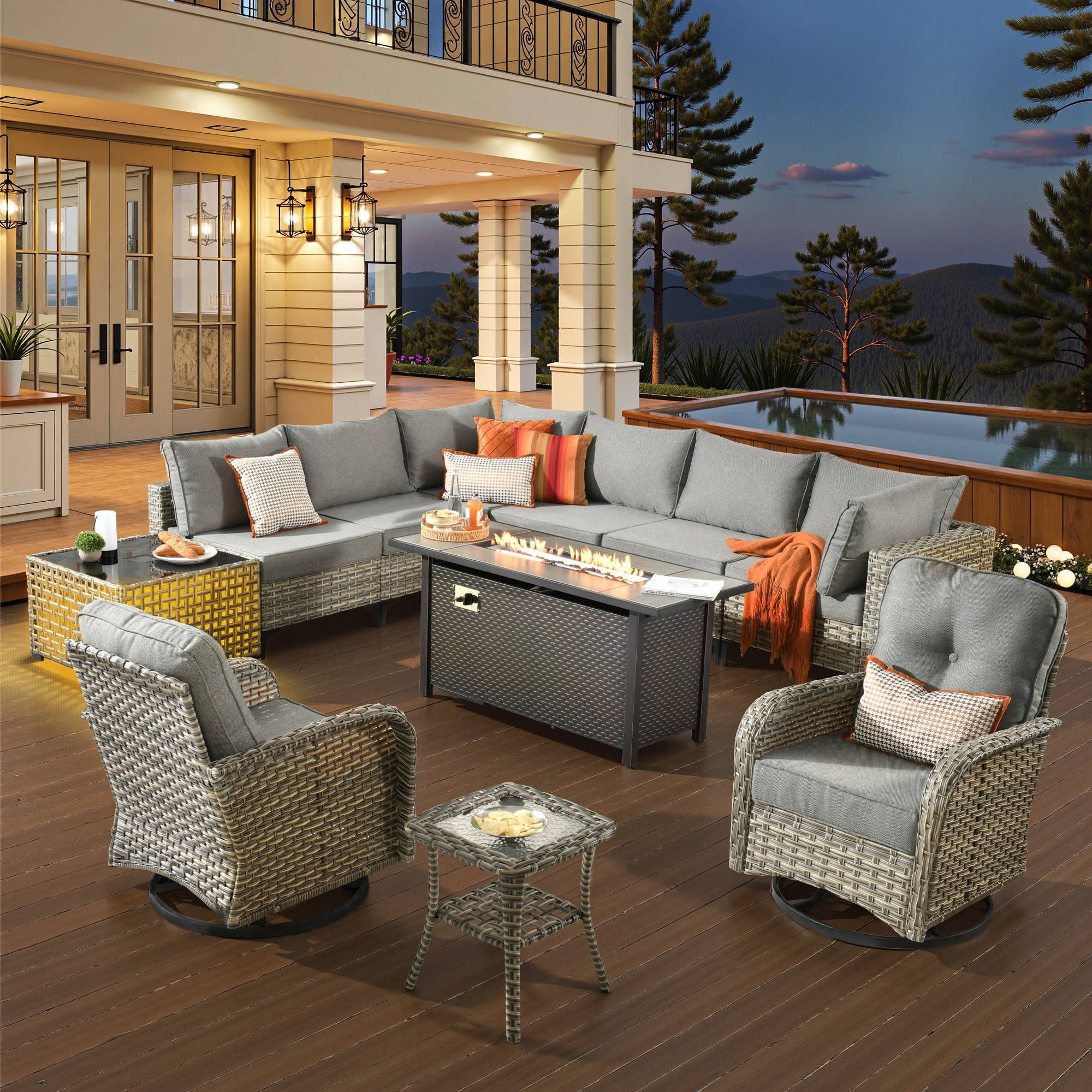 ALTRIGUS 6LCFP8503VYZSKT211 ALSKTVN Wicker Outdoor Sectional with Dark Gray Cushions and Wicker Frame