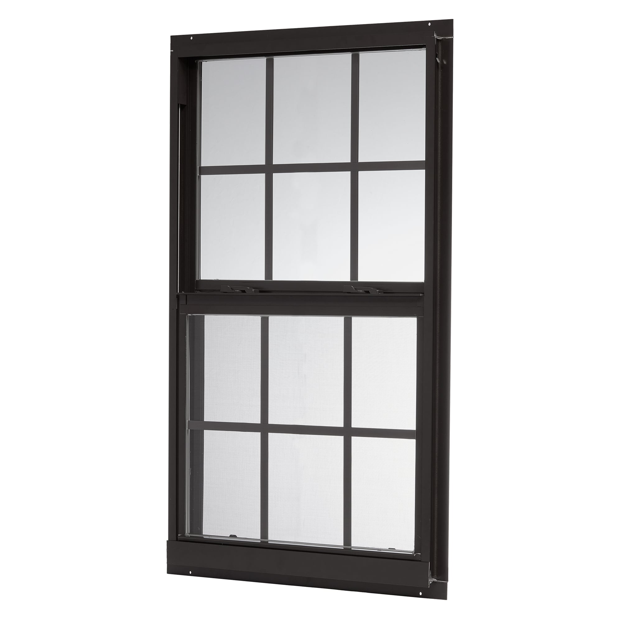 RELIABILT ASHB3652GRB 46000 Series 35-1/2-in x 51-1/2-in Black Exterior Aluminum New construction Single Hung Window Low-E Double Pane Glass with Grids, (Half Screen Included)