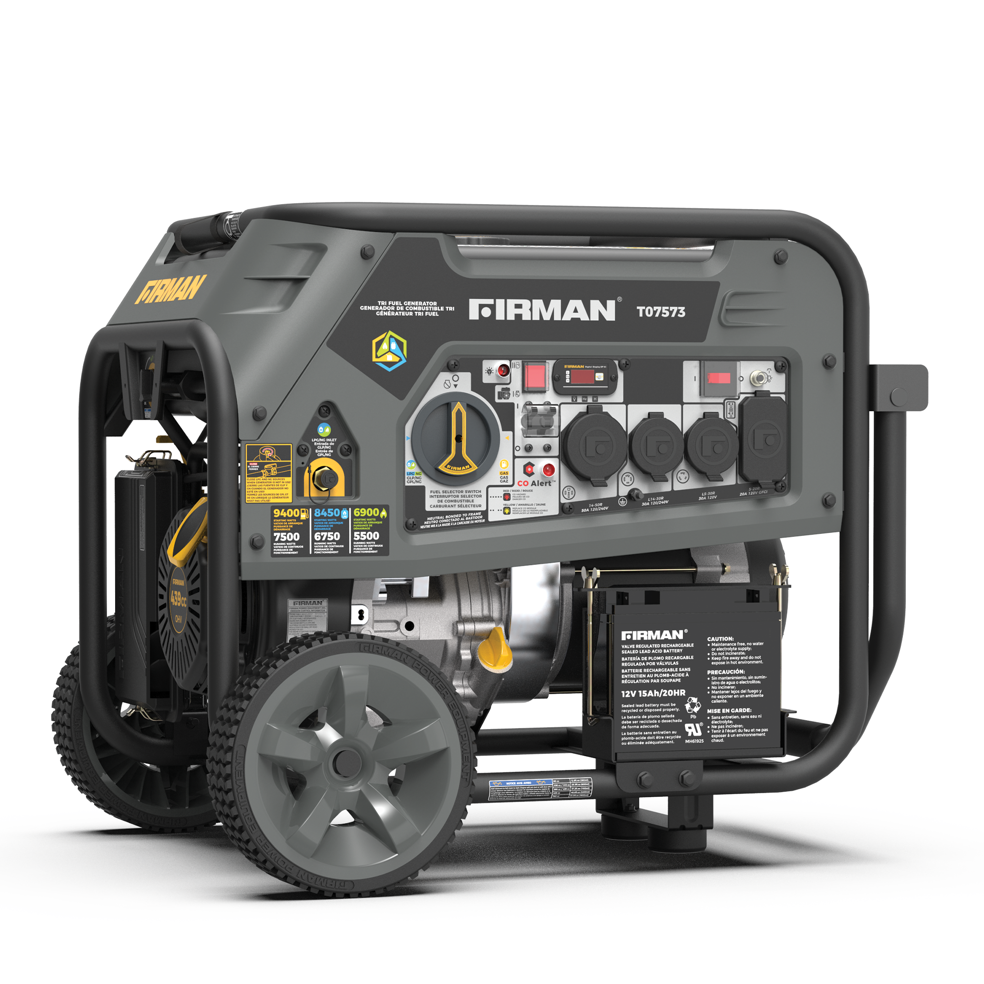 Firman T07573 T07573 Electric Start 120/240V with Power Cord 9400 / 7500 -Watt Tri fuel Portable Generator