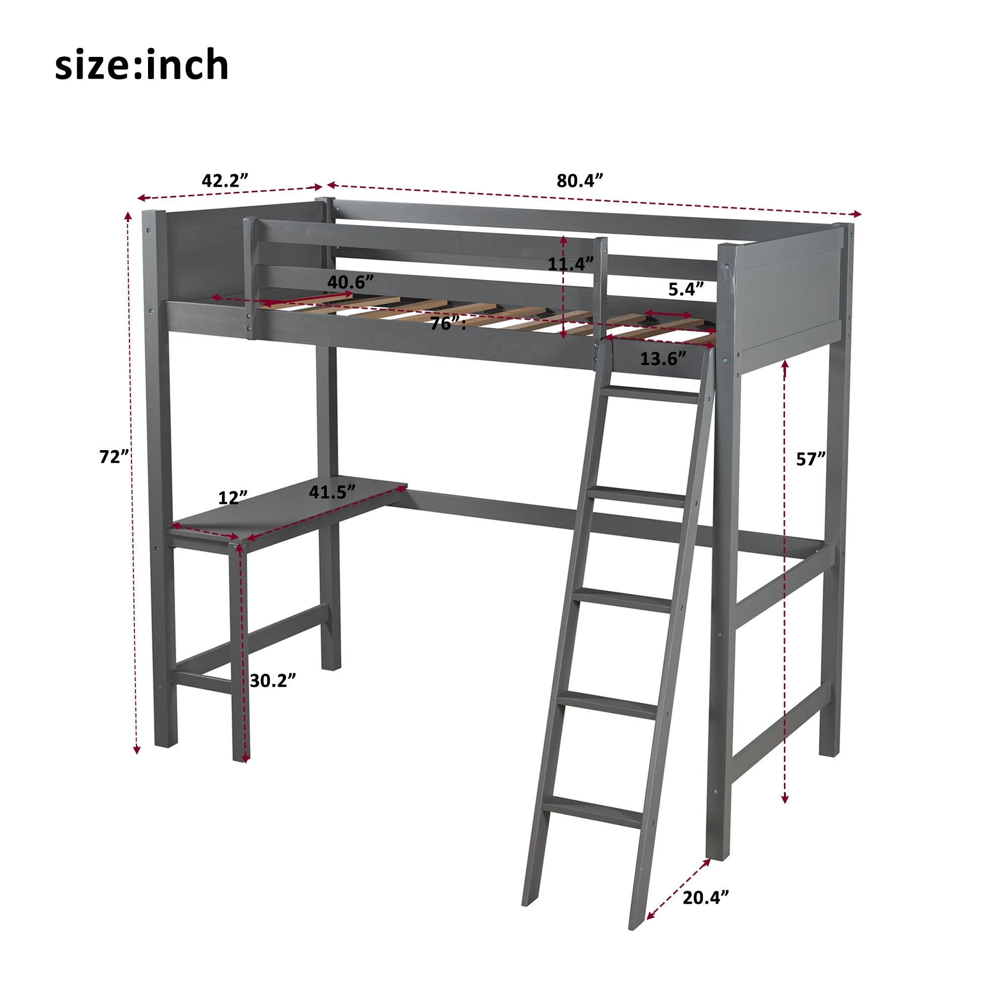 CASAINC Loft Bed Gray Twin Loft Bunk Bed at Lowes.com