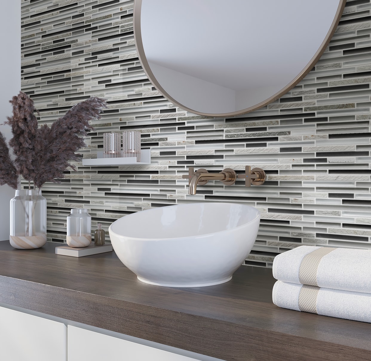 Apollo Tile (Sample) Floor and Wall Tile Beige and Gray 4-in x 4-in Multi-finish Glass/Metal/Stone Marble Floor and Wall Tile