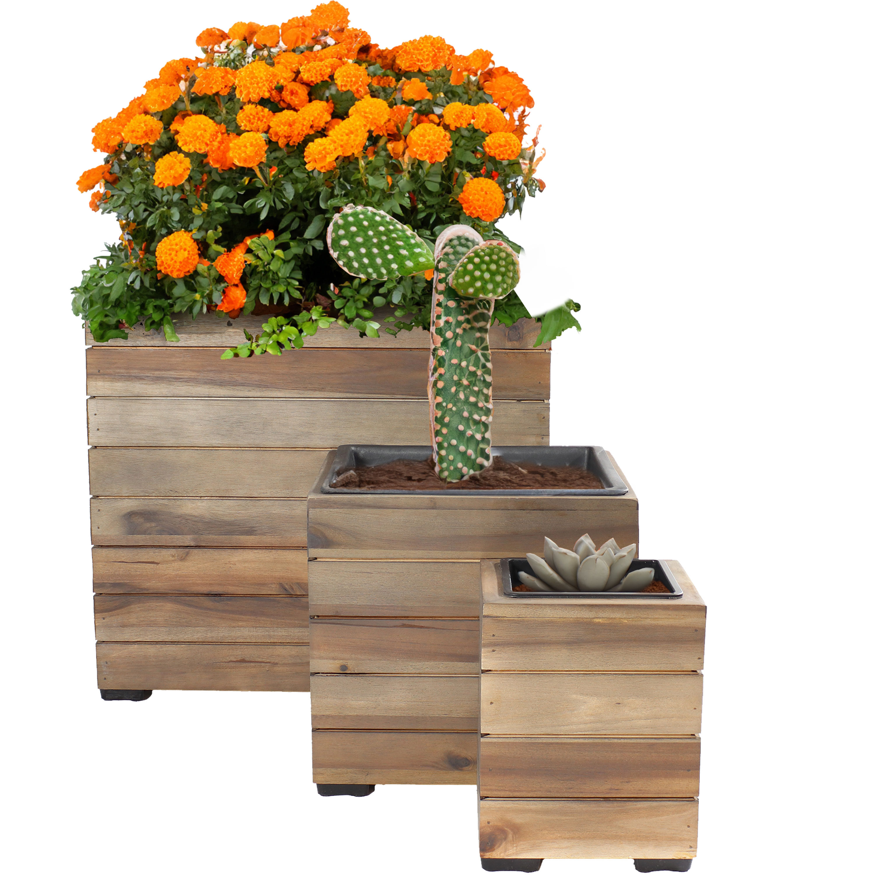 Sunnydaze Decor TAM-338 3 -Pack Square 15.0-in W Large Gray Wood Indoor/Outdoor Planter