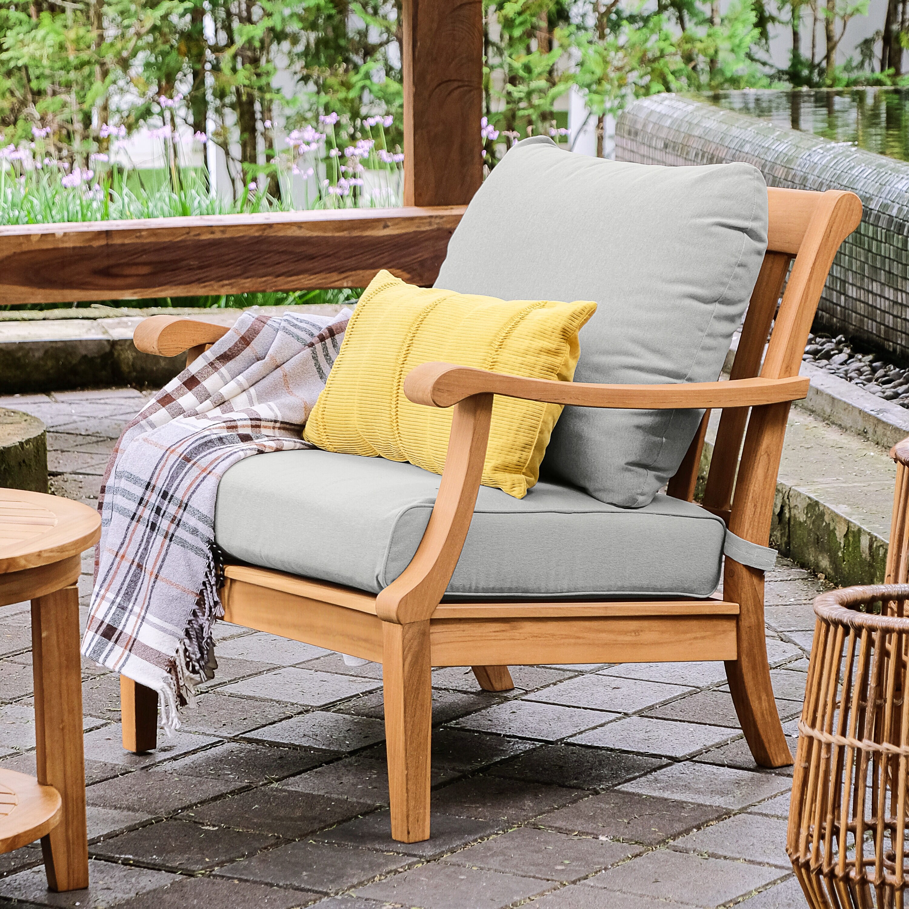 Cambridge Casual Auburn Unfinished Wood Solid Teak Outdoor Lounge Chair - Free Lumbar Pillow