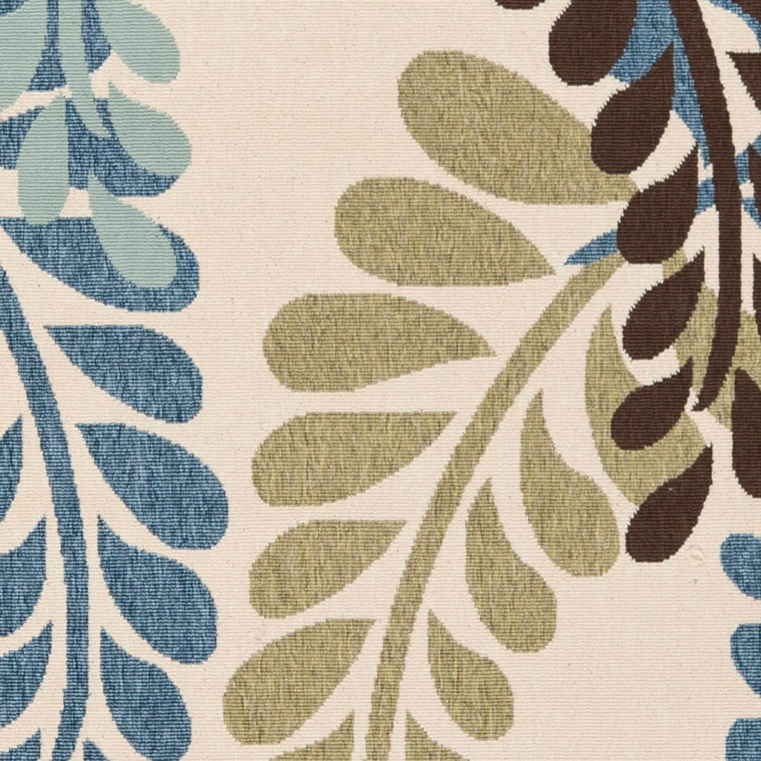 Veranda Cream and Aqua Floral Indoor/Outdoor Runner Rug