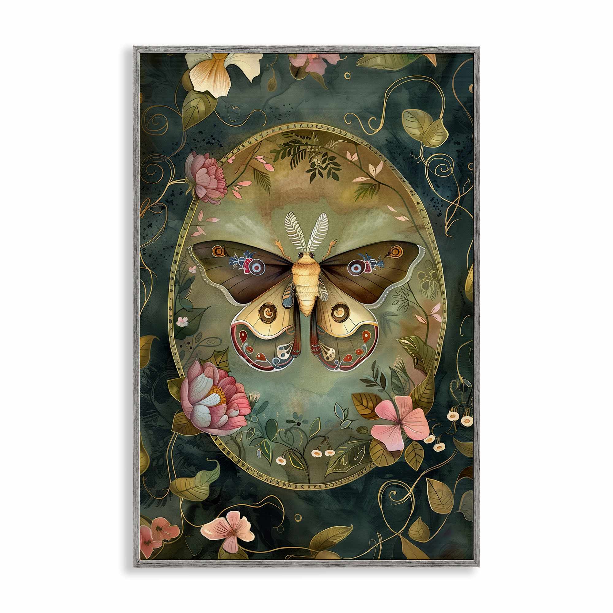 Stupell Industries BT-886-GFF-16X24 Ornate Victorian Moth Framed Giclee design by The Dutch Lady