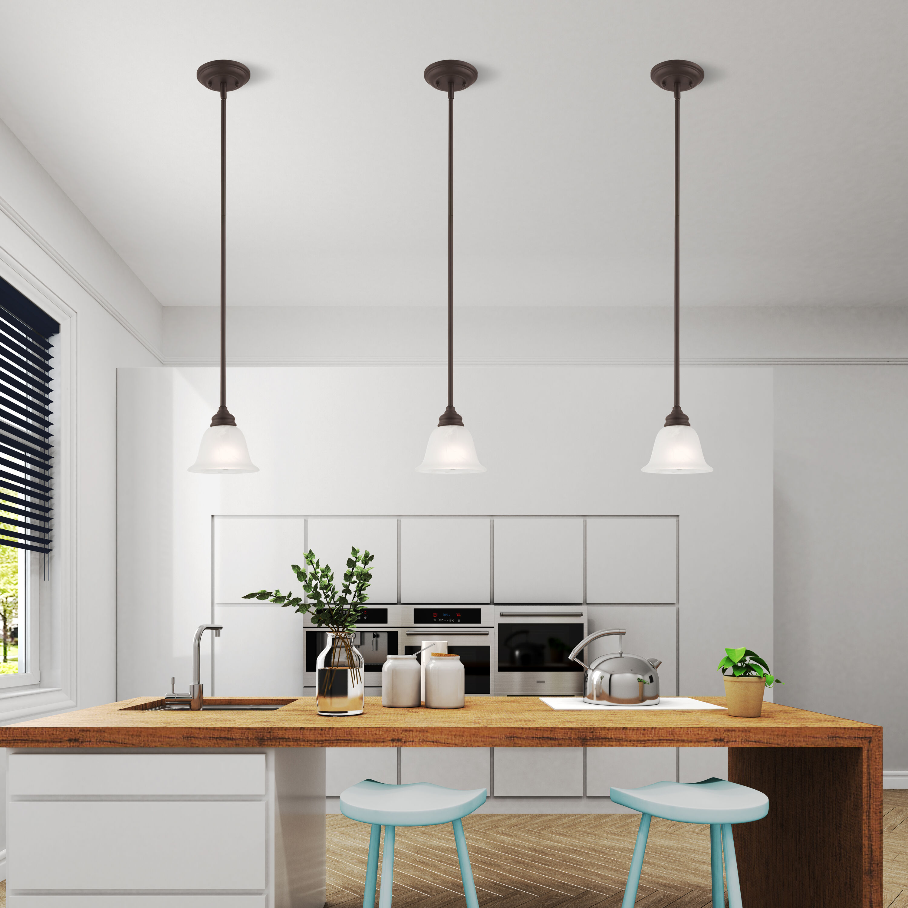 Essex Traditional Bronze Mini Pendant with Alabaster Glass Shade