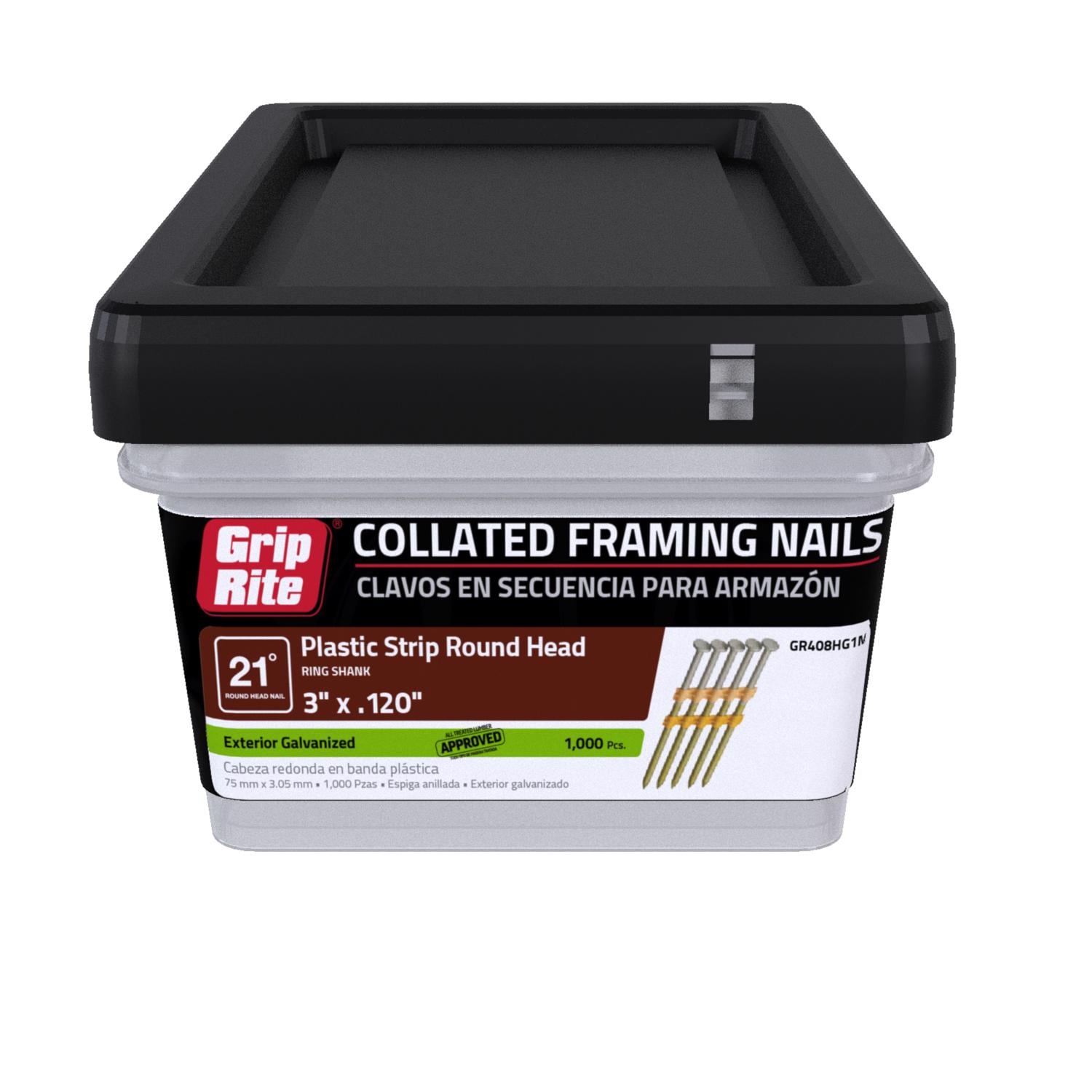 Grip-Rite  3 in. L X 11 Ga. Angled Strip Hot-Dip Galvanized Framing Nails 21 deg 1000 pk