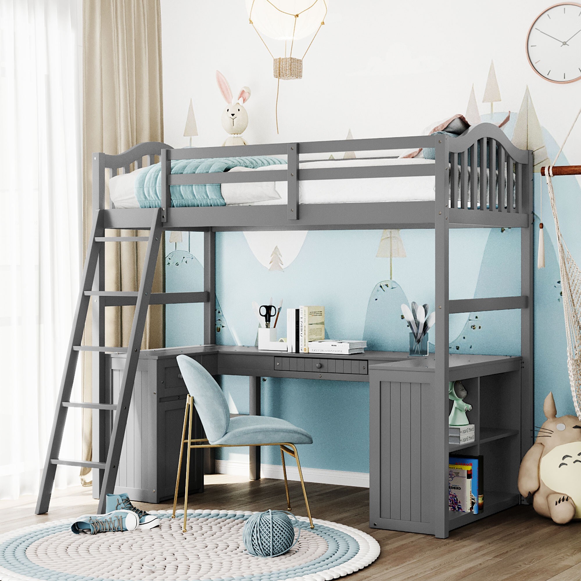 Yiekholo LL-1468AAE Gray Twin loft Bunk Bed