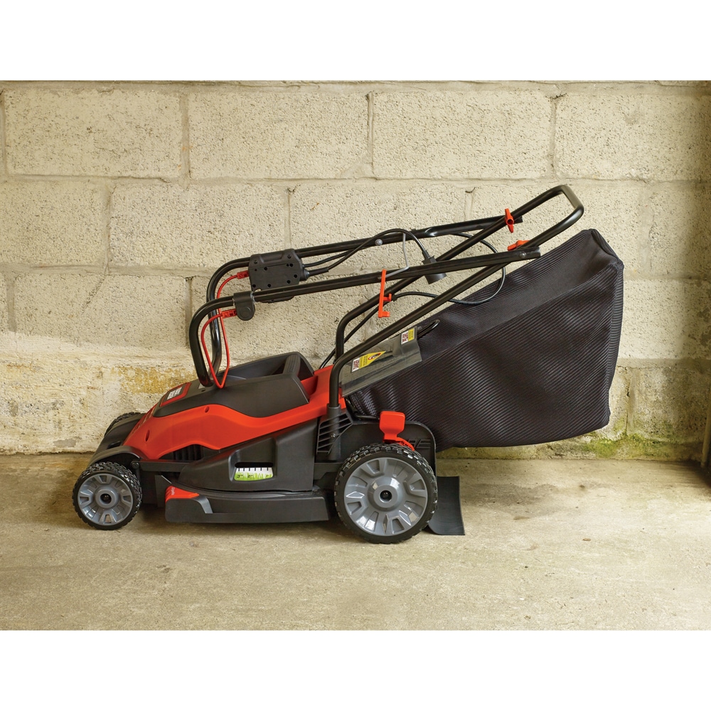 Buy Black+Decker BEMW482BH Electric Lawn Mower, 12 A, 17 in W Cutting,  Winged Blade, Rugged Wheel Black/Orange